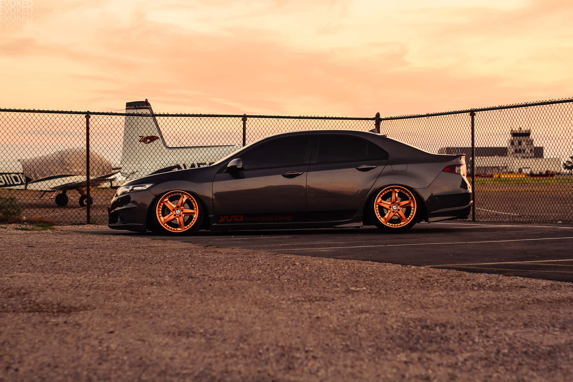 Acura TSX, matte gray, glowing orange wheels, Full HD Desktop Wallpaper