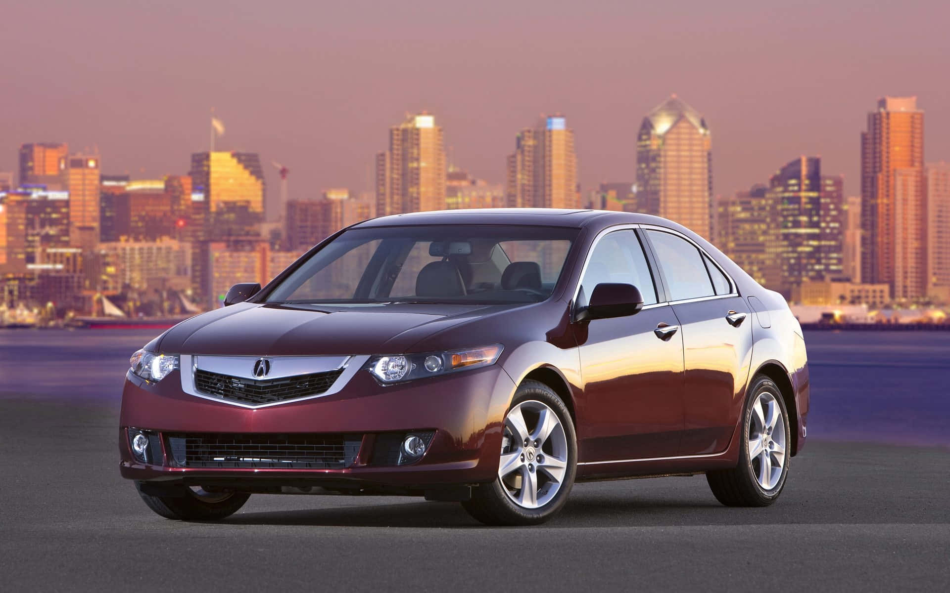 Acura TSX, maroon, sunset, Full HD Desktop Wallpaper