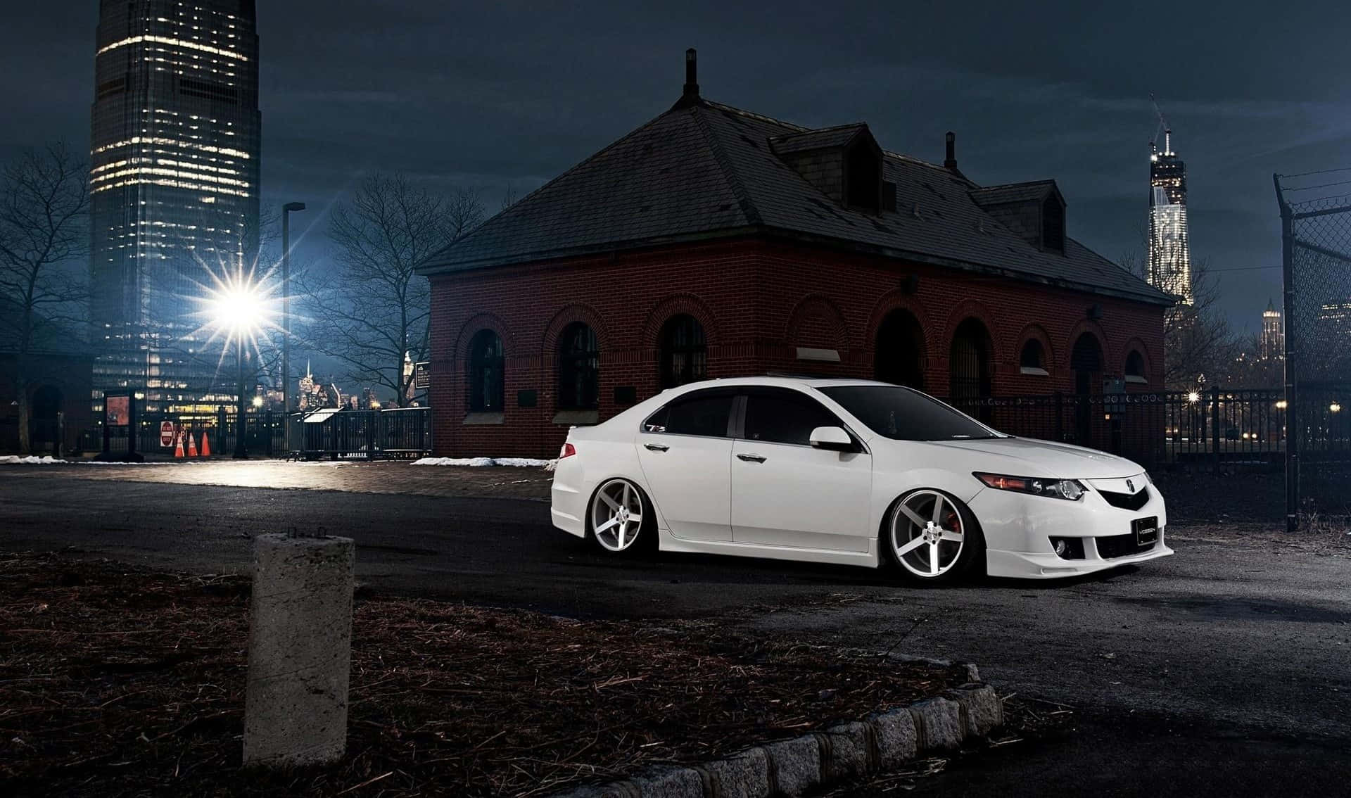 Acura TSX, white, night, Full HD Desktop Wallpaper