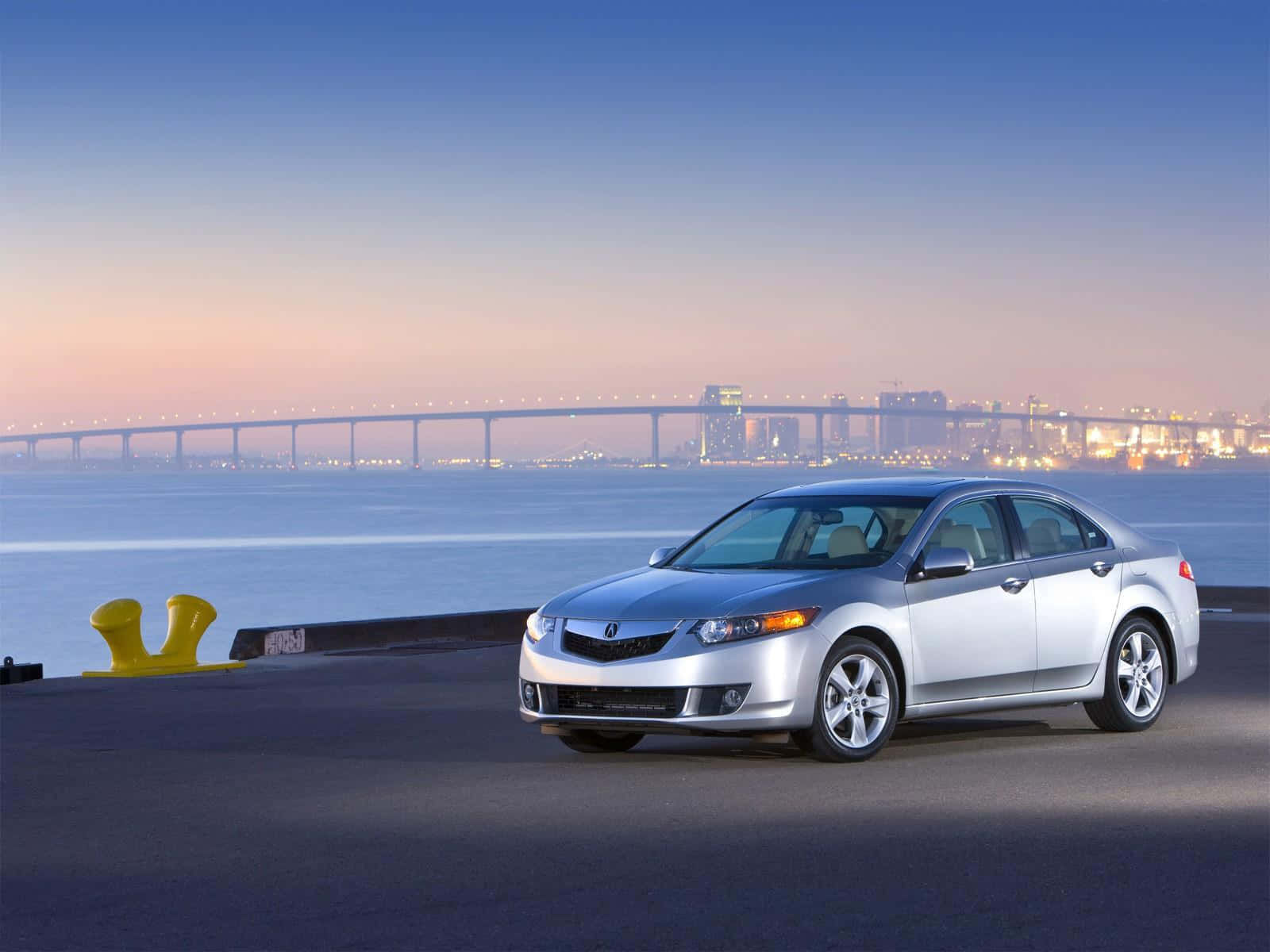 Acura TSX, silver, waterfront pier, HD Desktop Wallpaper