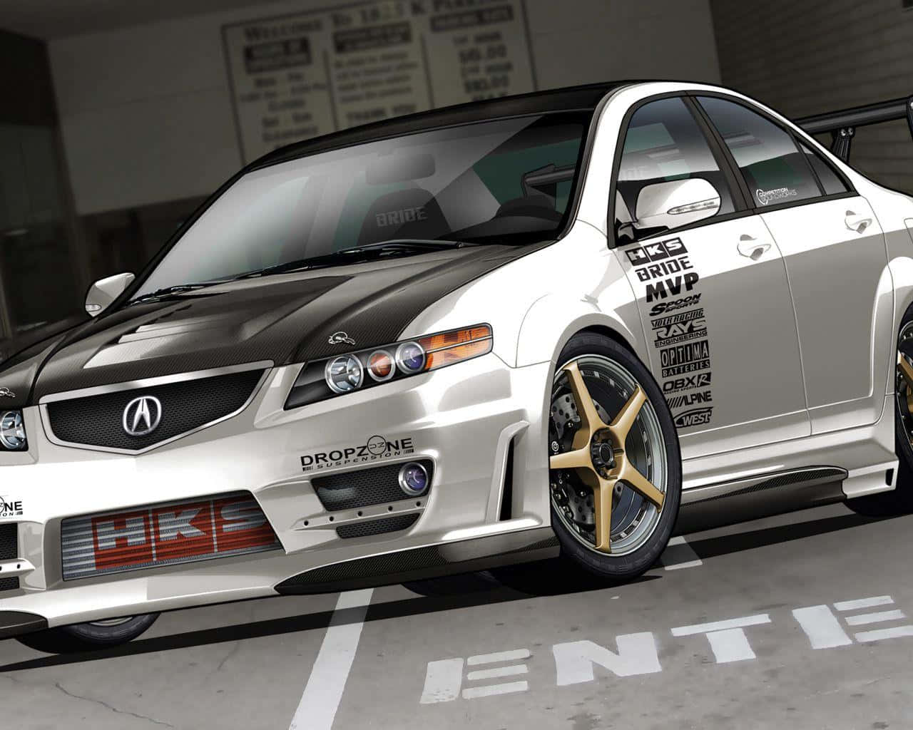 Acura TSX, white and black modified Acura sedan, gold wheels, HD Desktop Wallpaper