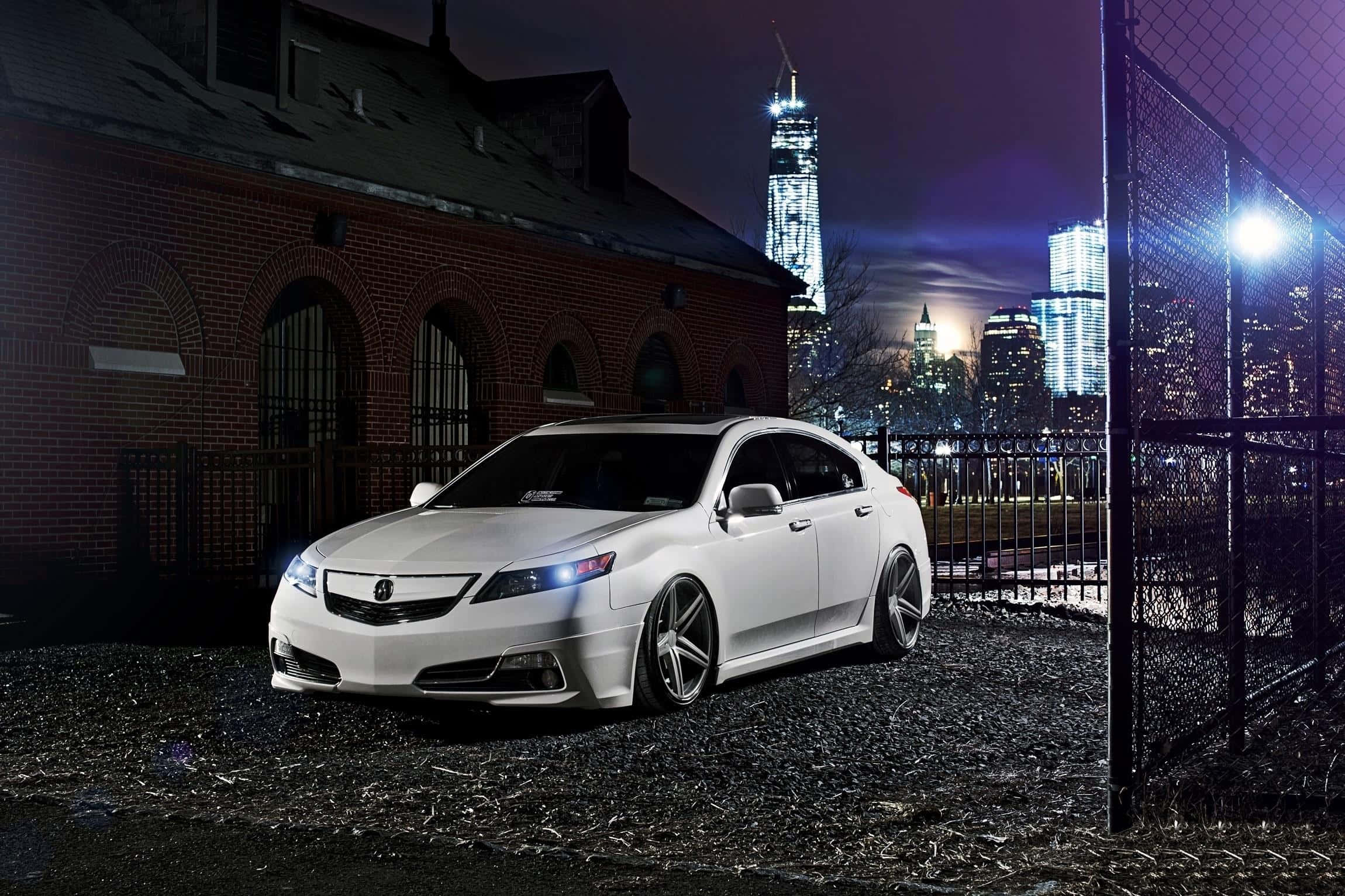 Acura TSX, white, night, Full HD Desktop Wallpaper