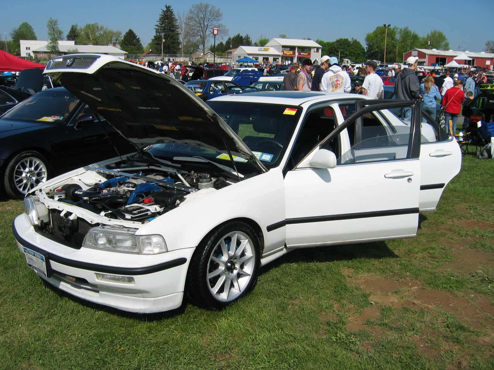White Acura Vigor, modified sedan, hood and driver's door open, HD Desktop Wallpaper