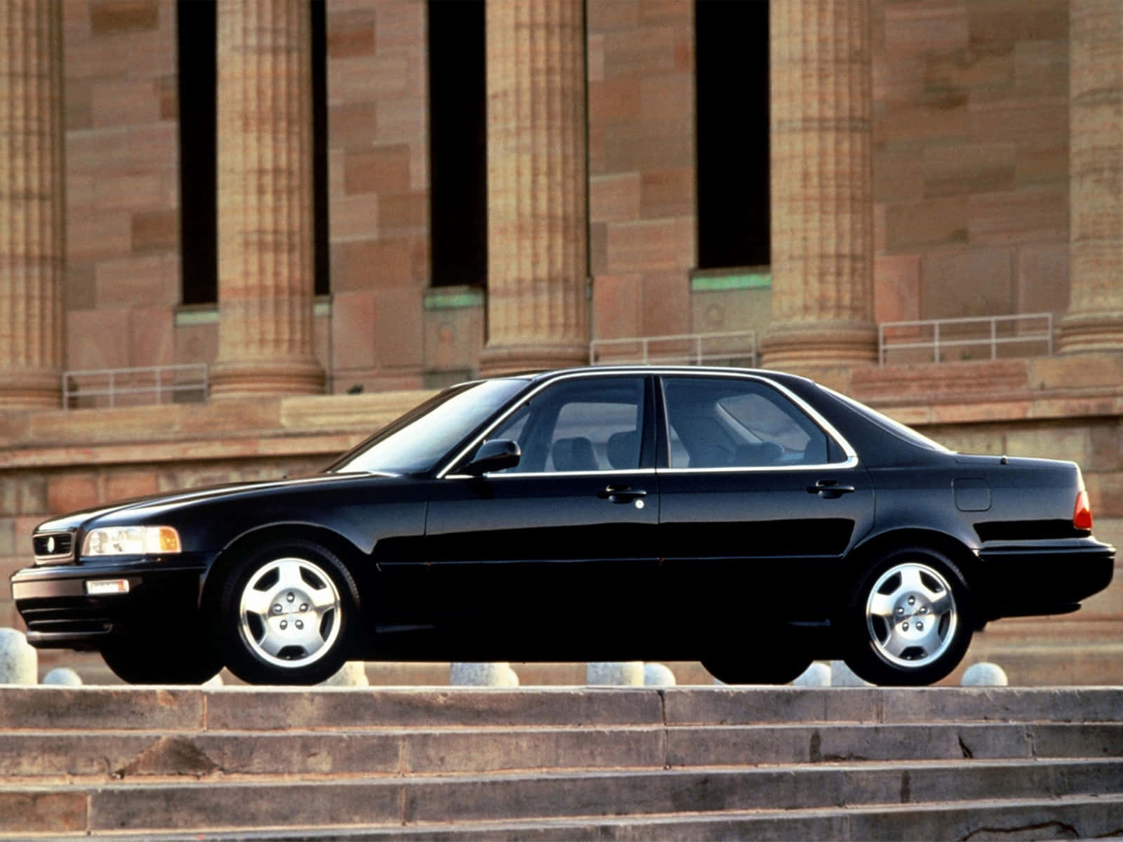 Acura Vigor, black sedan, stone steps, HD Desktop Wallpaper