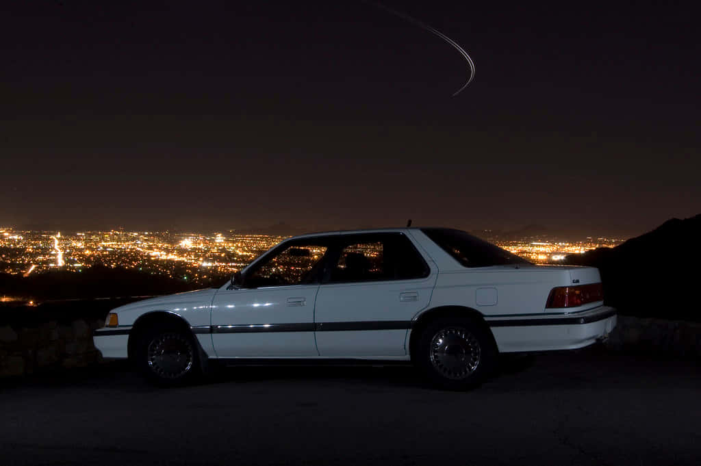 Acura Vigor, white sedan, nighttime, SD Desktop Wallpaper