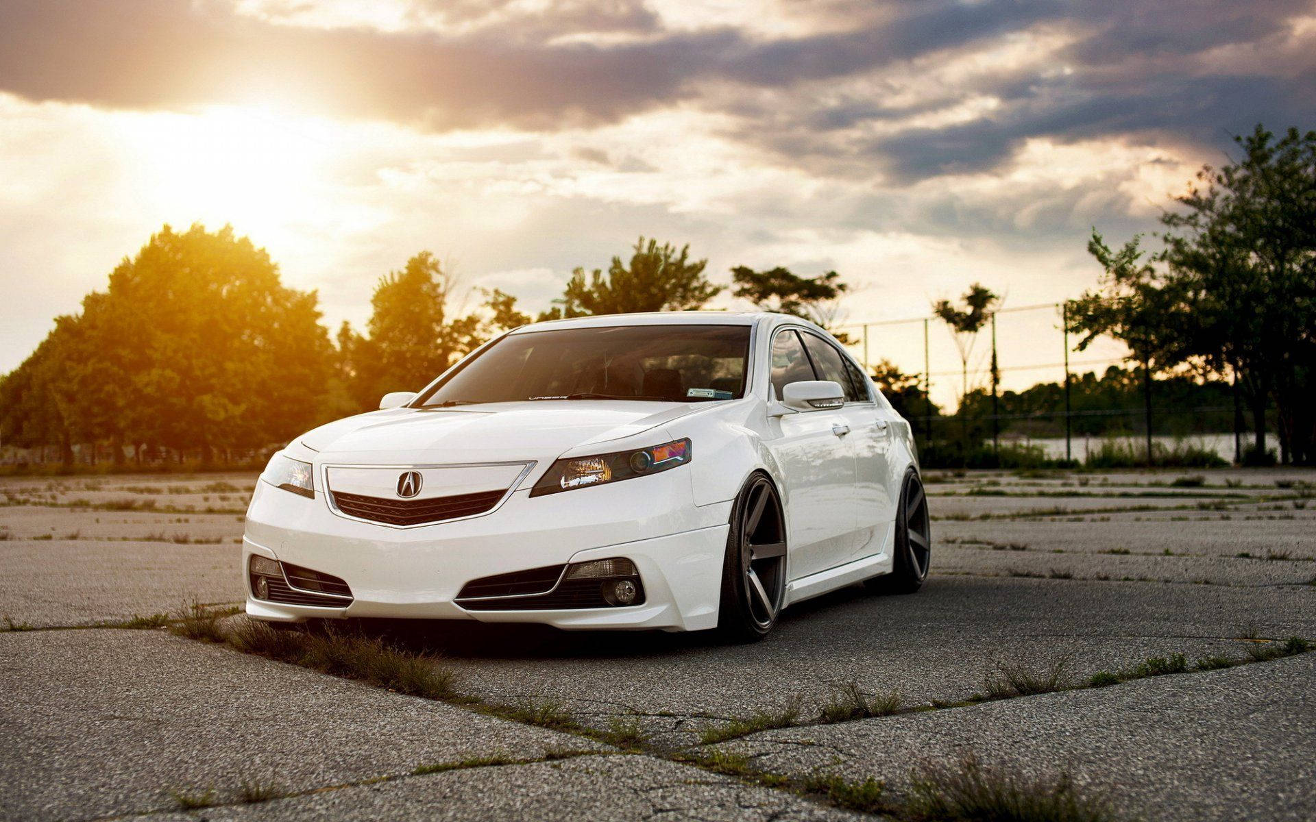 White Acura, sleek white Acura sedan, custom wheels, Full HD Desktop Wallpaper