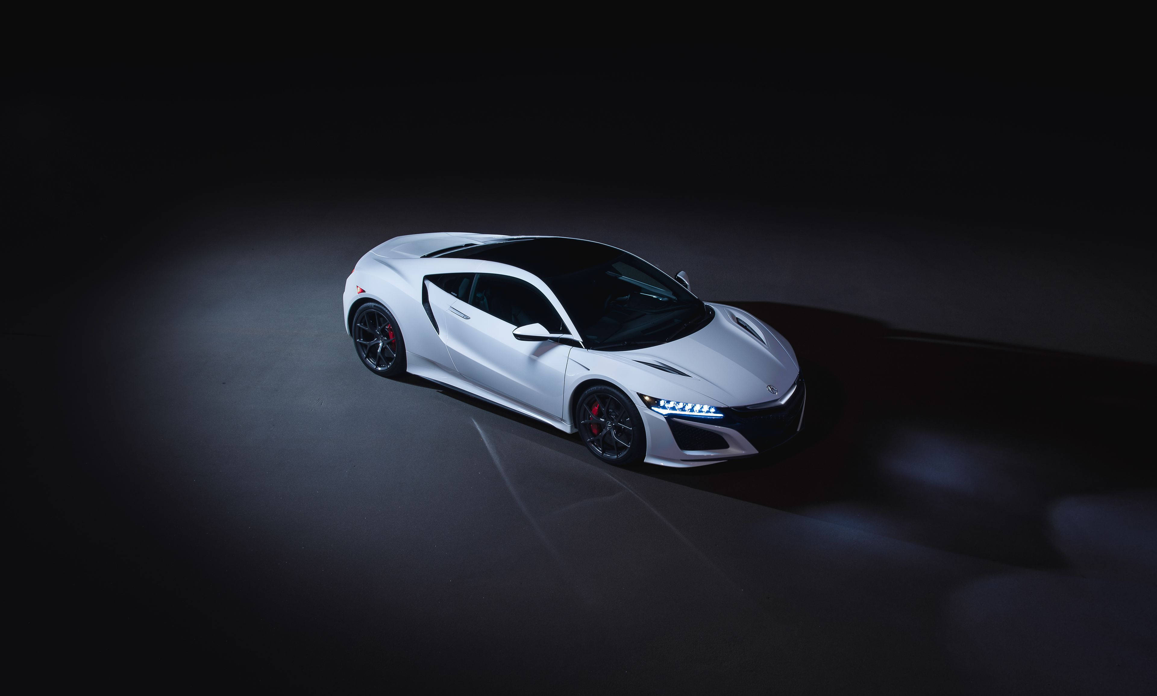 white, sports car, spotlight, 4K Desktop Wallpaper