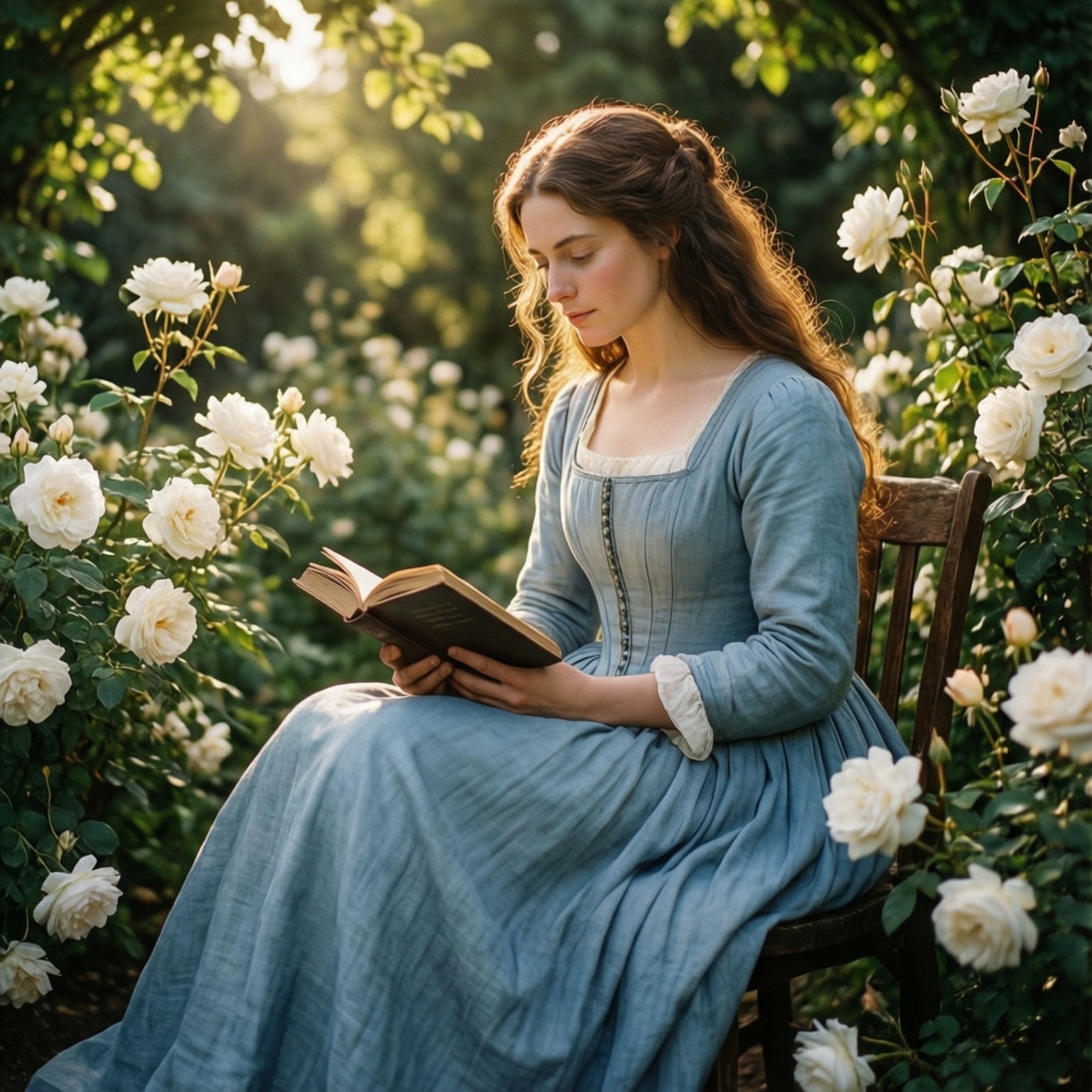 Ada Vessalius, blue period dress, white roses, HD Desktop Wallpaper