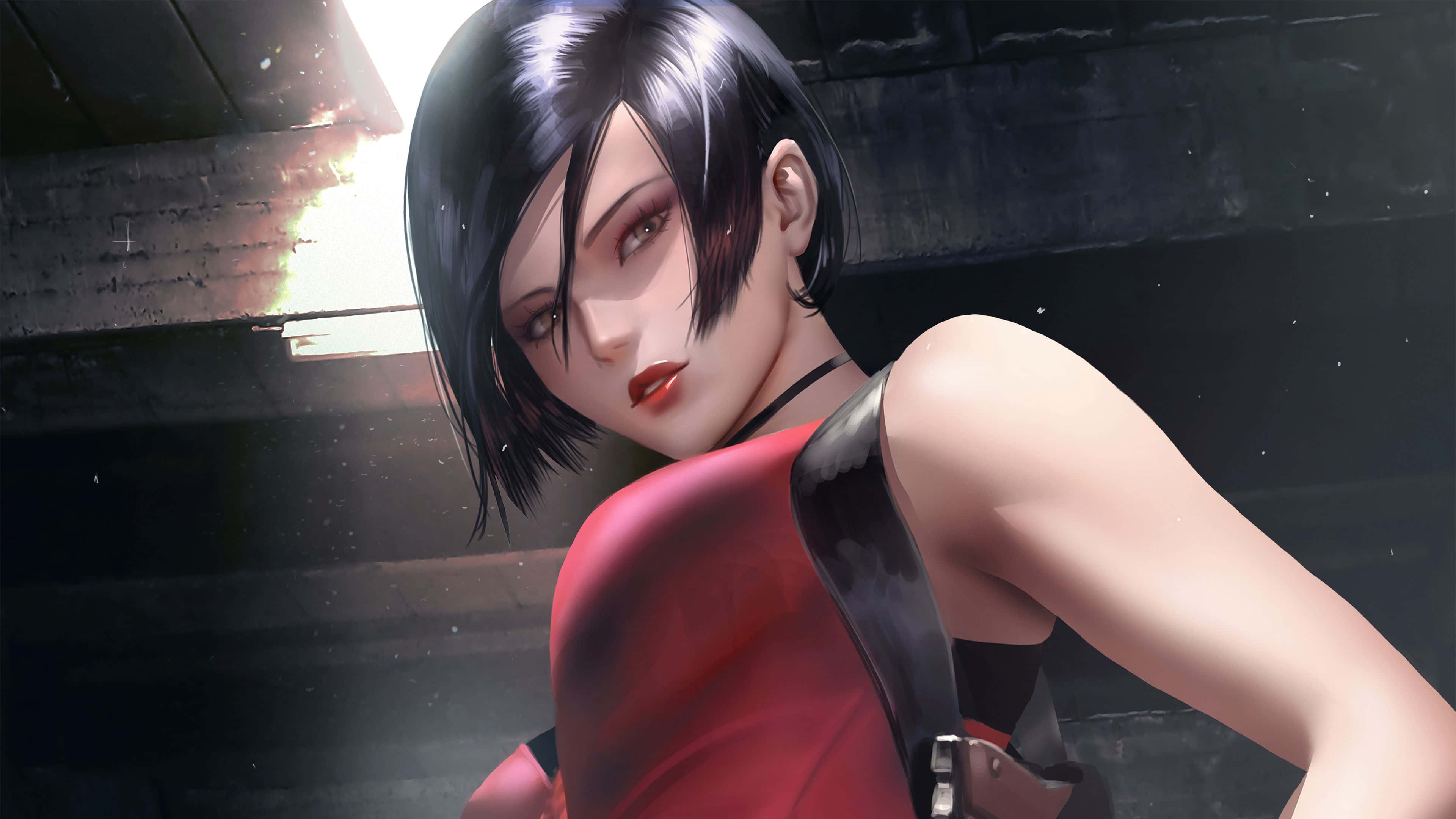Ada Wong, short black hair, red lips, 4K Desktop Wallpaper
