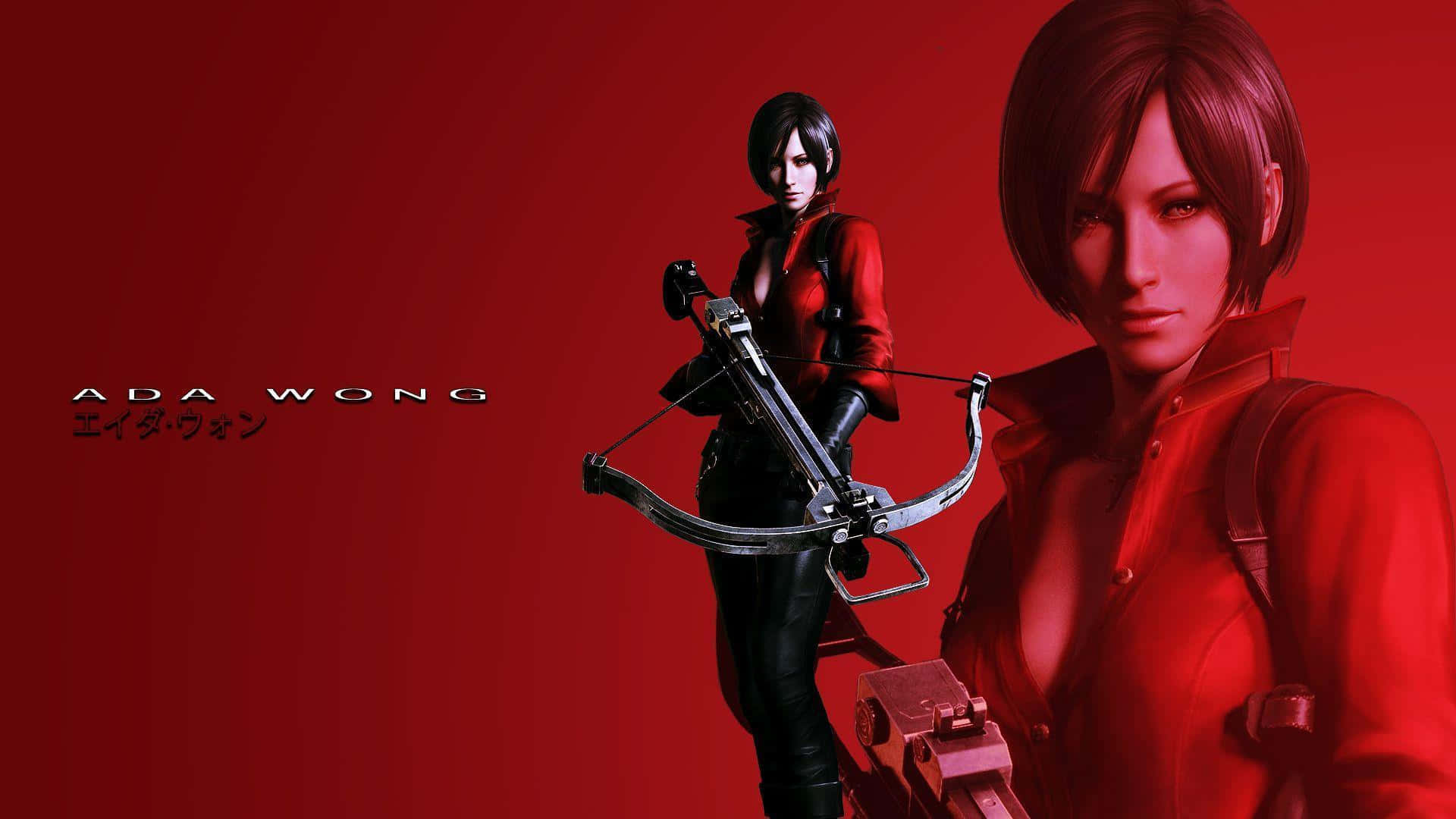 Ada Wong, crossbow, vivid red backdrop, Full HD Desktop Wallpaper
