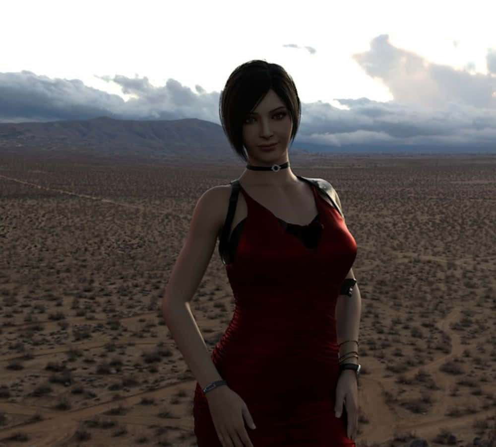 Ada Wong, red dress, desert landscape, SD Desktop Wallpaper