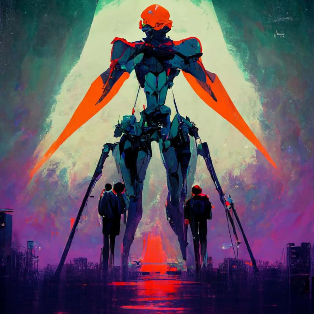 Adam Evangelion, orange wings, surreal purple and teal sky, SD Desktop Wallpaper
