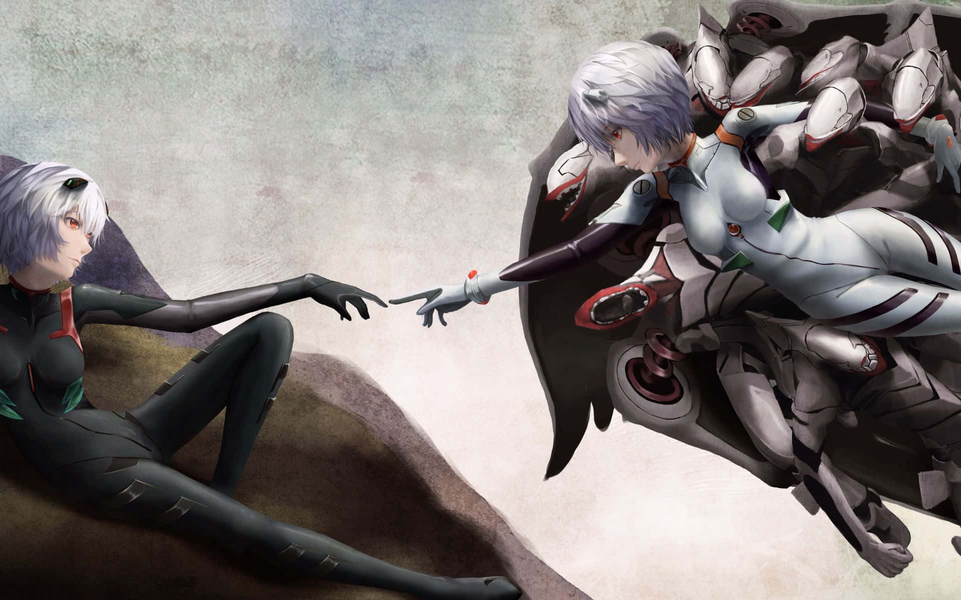 Adam Evangelion, futuristic suits, muted textured background, Full HD Desktop Wallpaper
