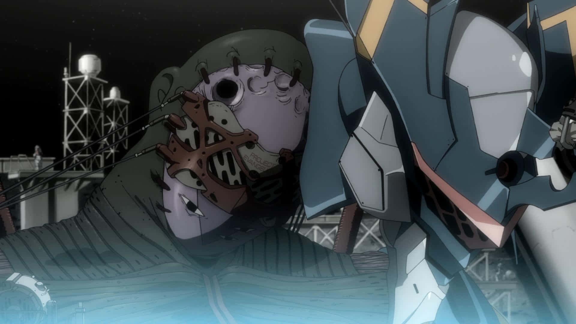 Adam Evangelion, blue and white mech, starry night sky, Full HD Desktop Wallpaper