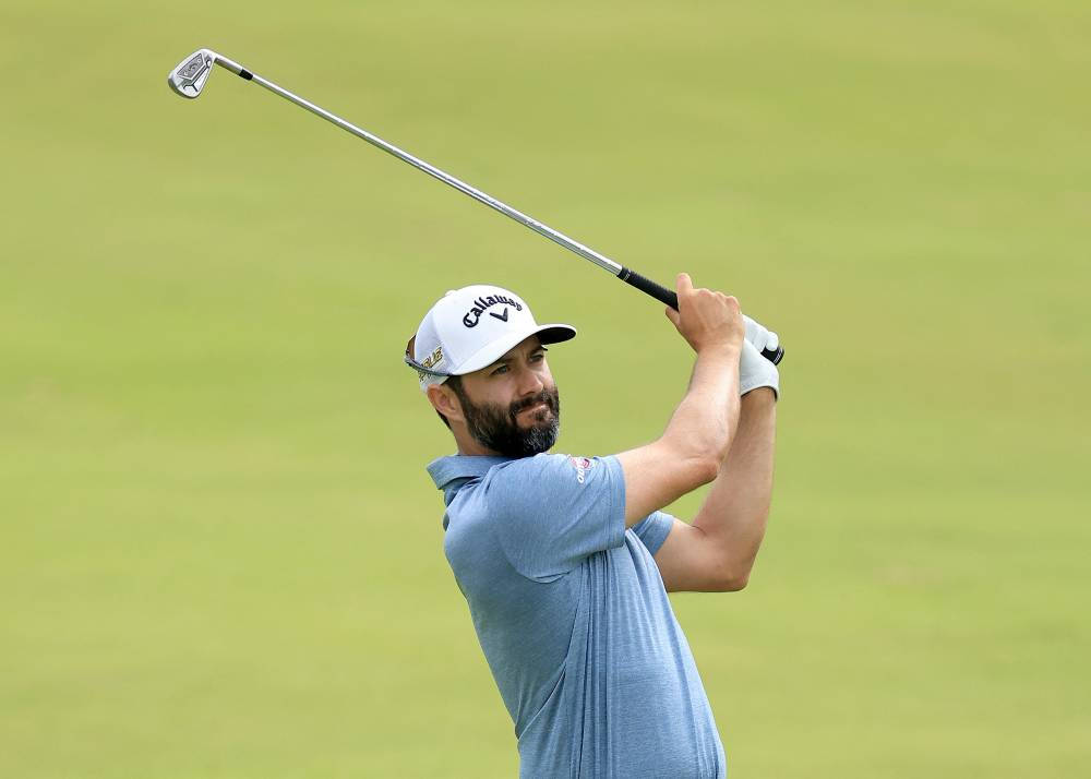 Adam Hadwin, golf shot, lush green course, SD Desktop Wallpaper