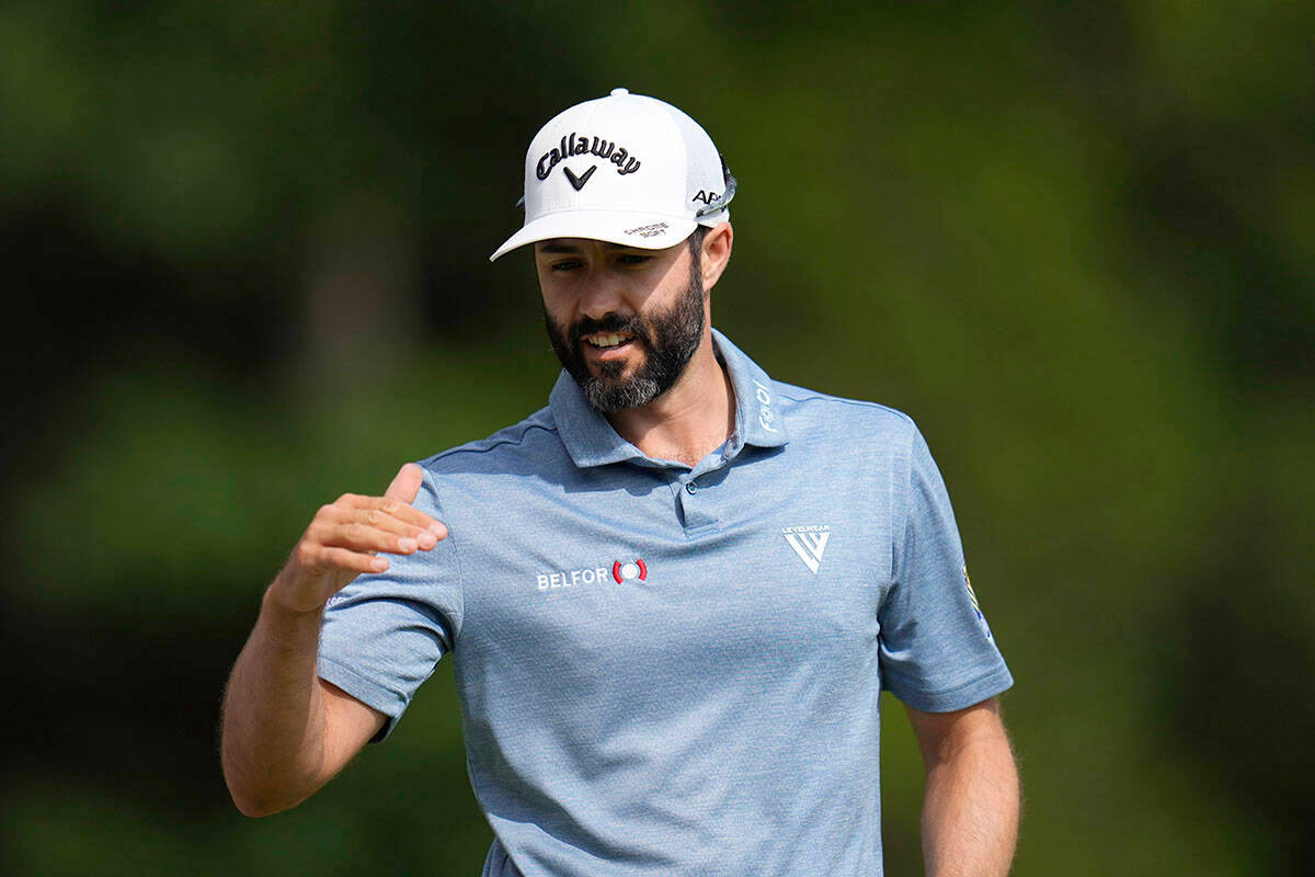 Adam Hadwin, blue polo, white cap, SD Desktop Wallpaper