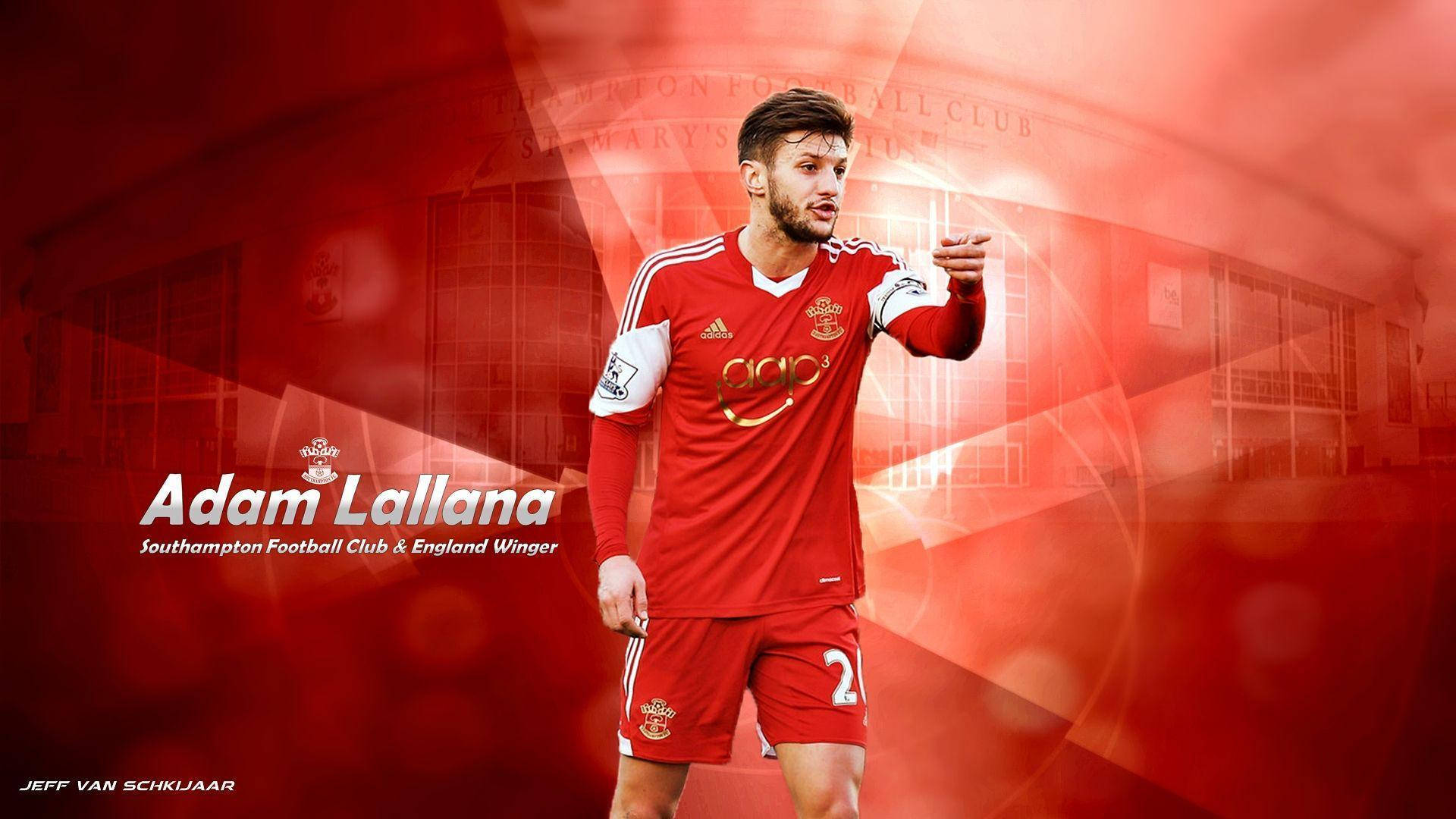 Adam Lallana, red Southampton kit, vibrant red abstract stadium backdrop, Full HD Desktop Wallpaper