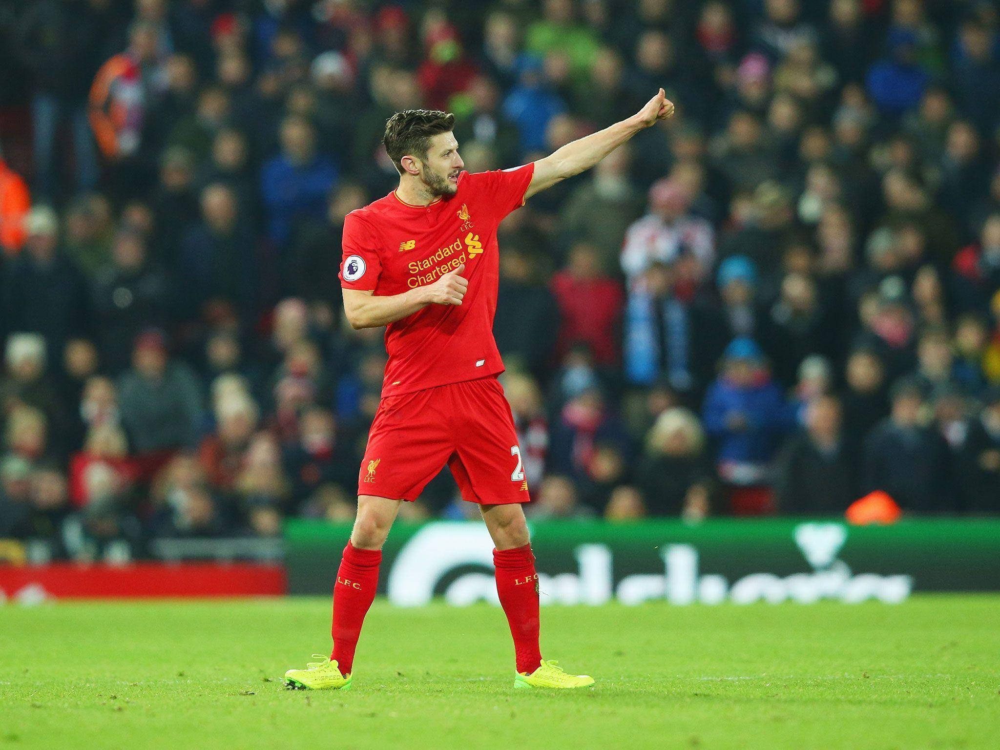Adam Lallana, red Liverpool kit, green pitch, Full HD Desktop Wallpaper