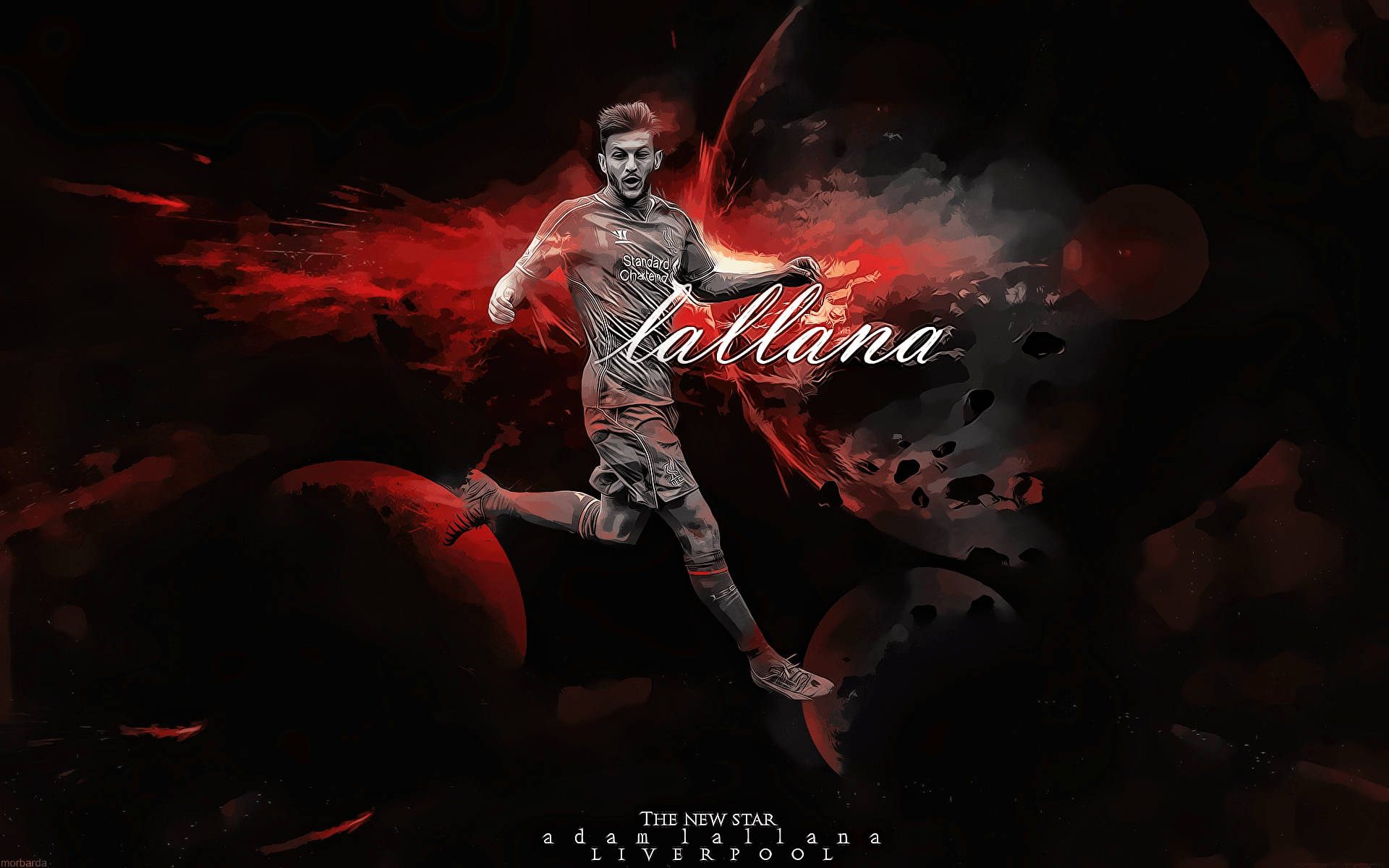 Adam Lallana, cosmic red and black background, mid-stride, Full HD Desktop Wallpaper