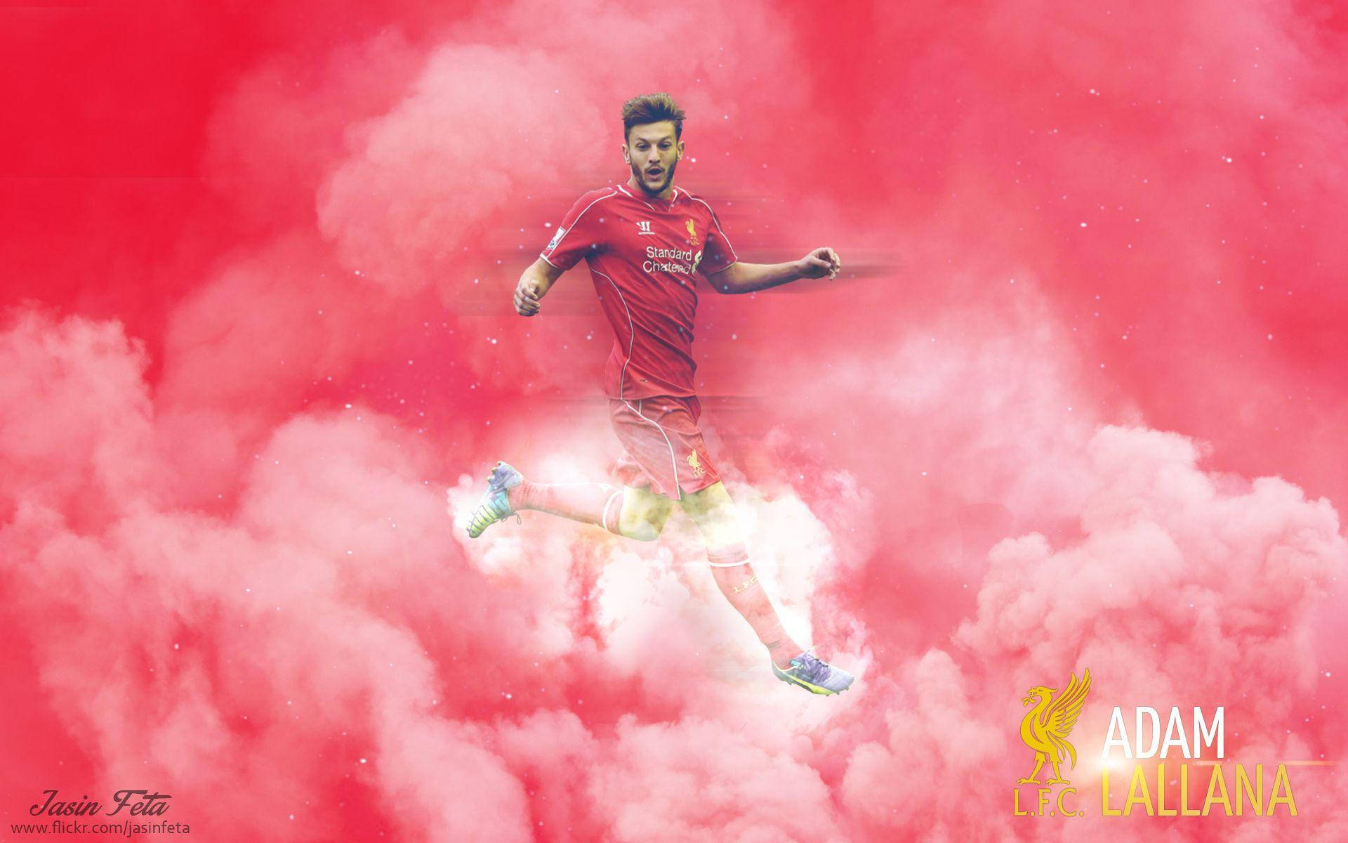 Adam Lallana, red jersey, vibrant red smoke, Full HD Desktop Wallpaper