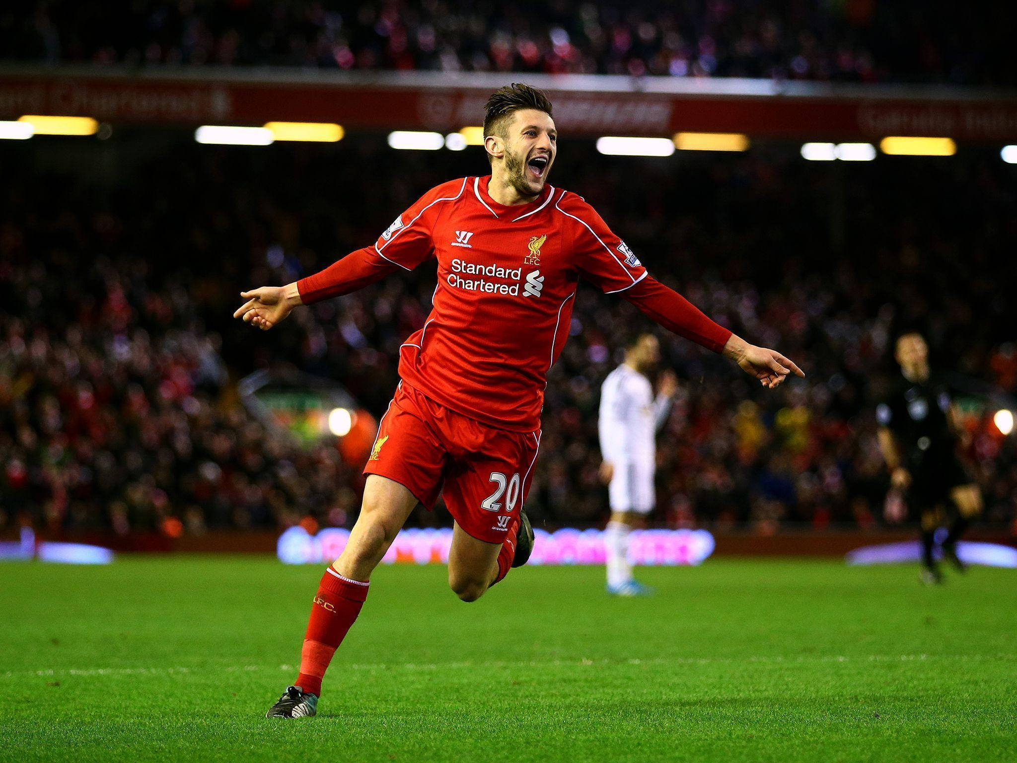 Adam Lallana, red Liverpool kit, green pitch, Full HD Desktop Wallpaper