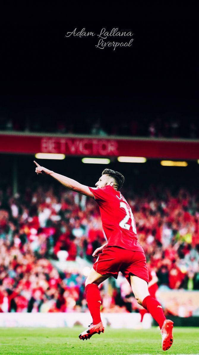 Adam Lallana, red Liverpool kit, vibrant green pitch, SD Phone Wallpaper