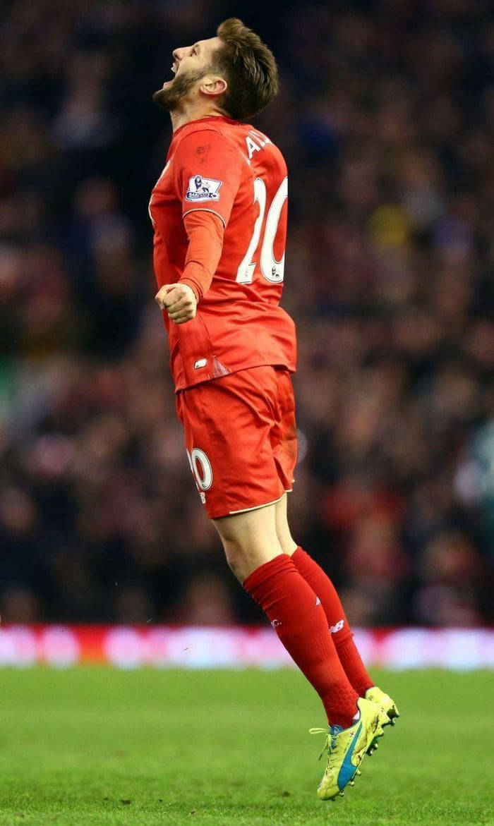 Adam Lallana, red kit, stadium pitch, SD Phone Wallpaper