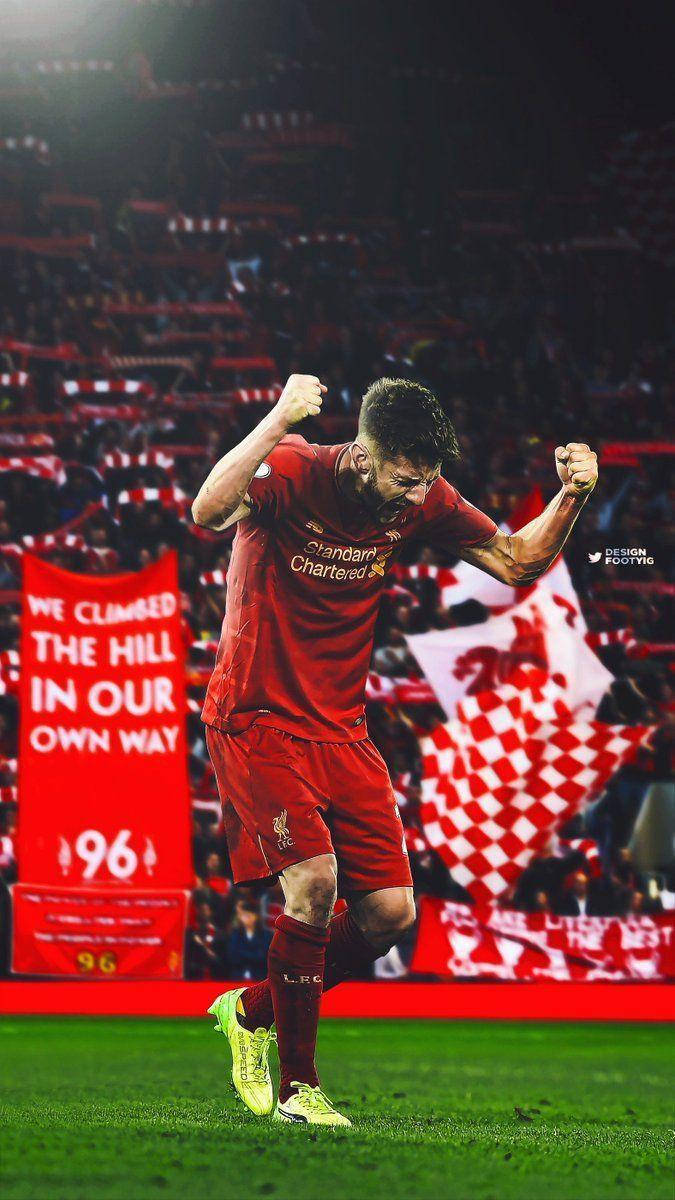 Adam Lallana, red jersey, stadium pitch, SD Phone Wallpaper