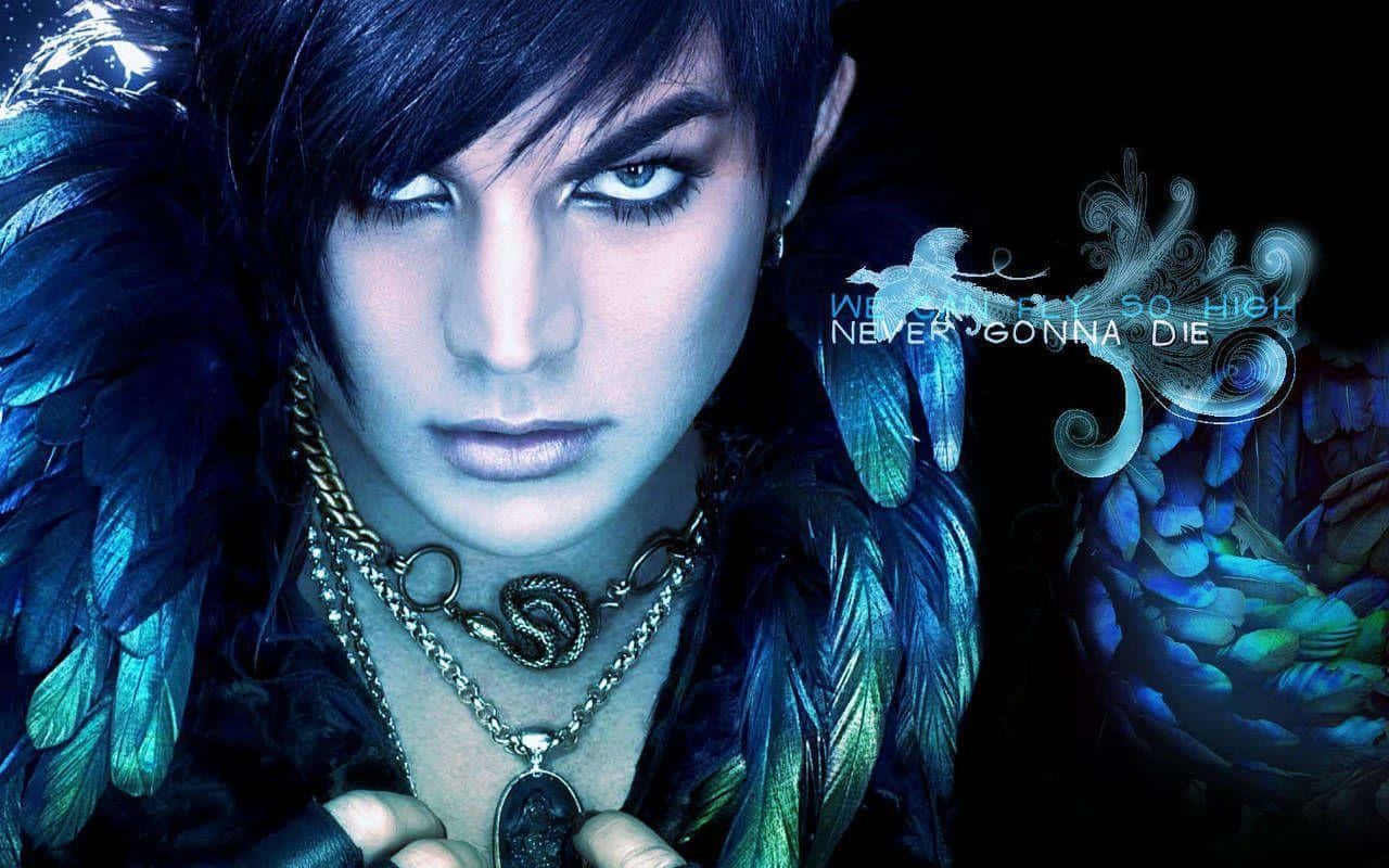 Adam Lambert, dark hair, blue feathers, HD Desktop Wallpaper