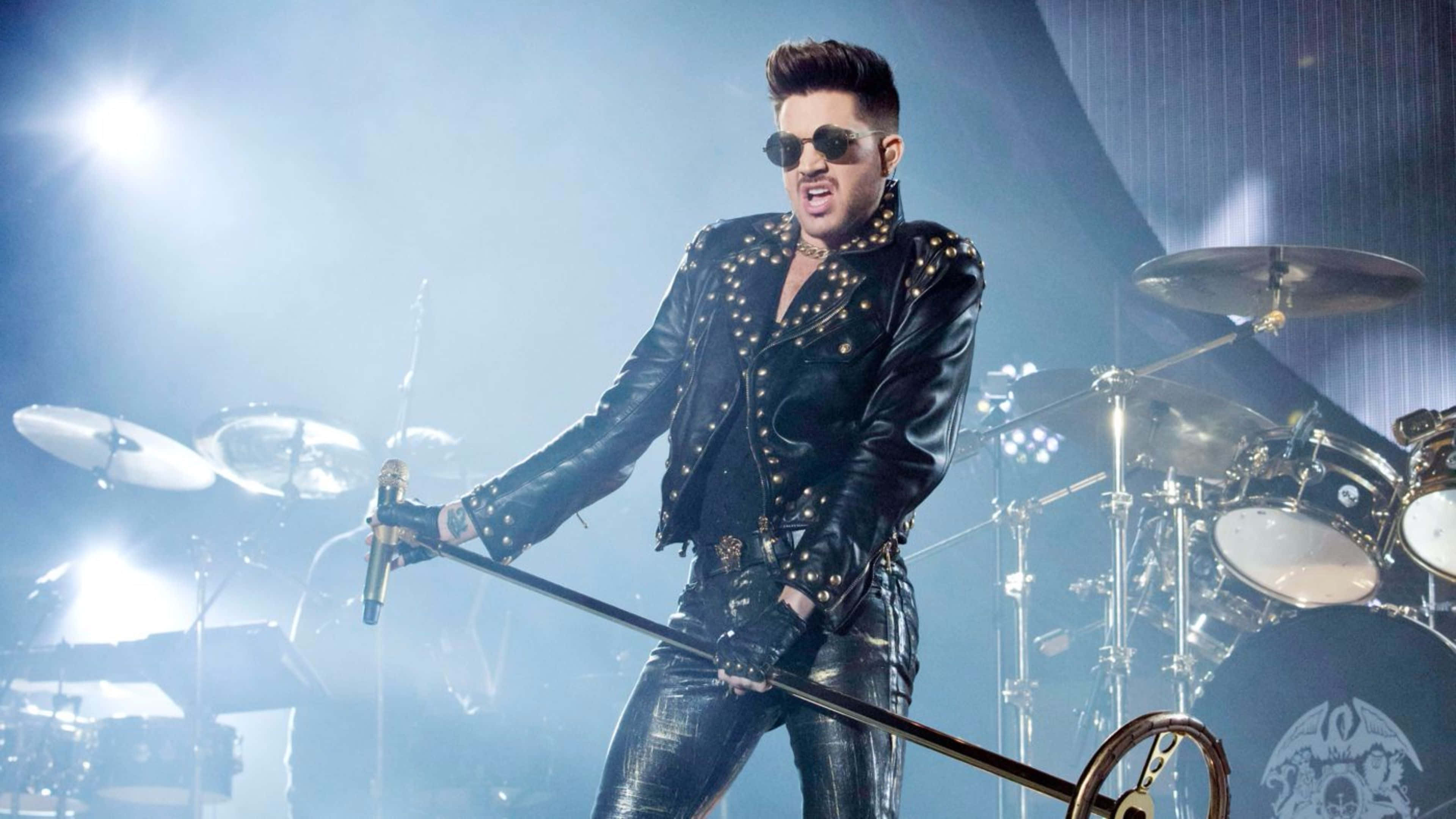 Adam Lambert, studded black leather outfit, sunglasses, 4K Desktop Wallpaper