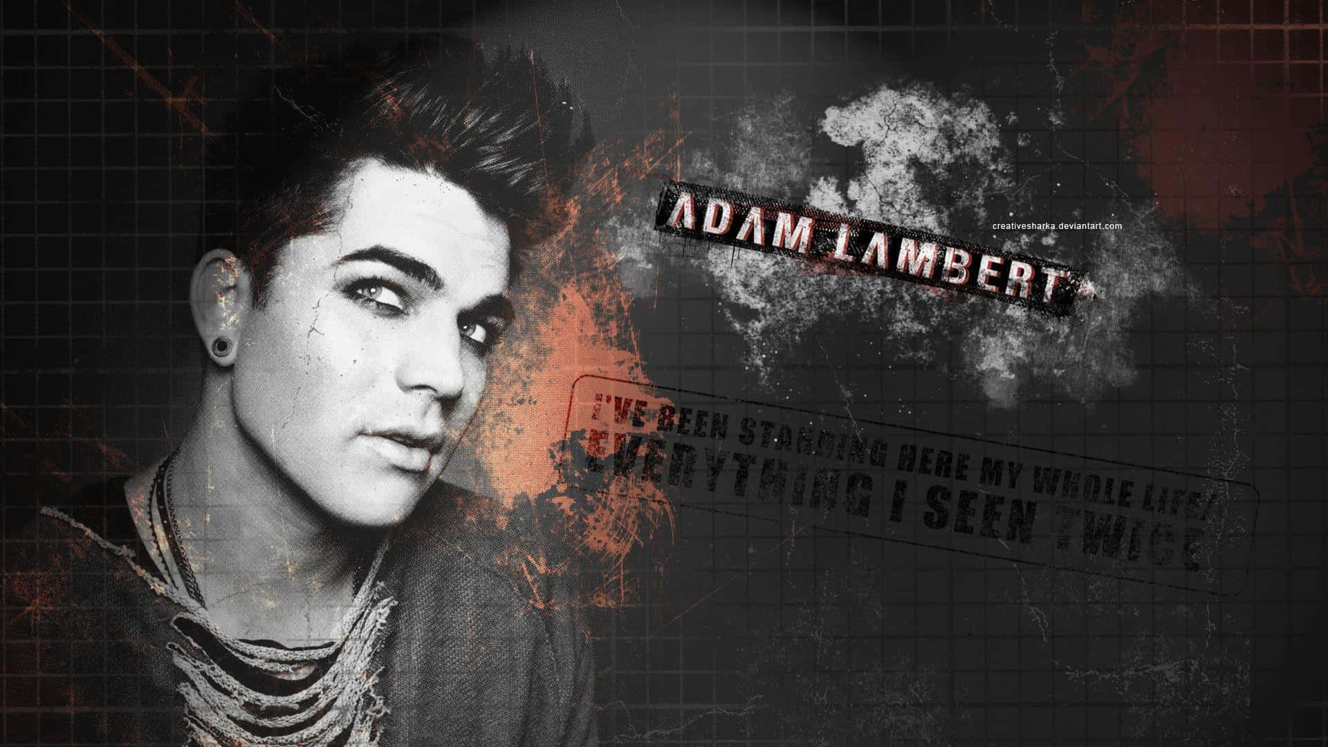 Adam Lambert, gritty gridded background, orange splatter, Full HD Desktop Wallpaper