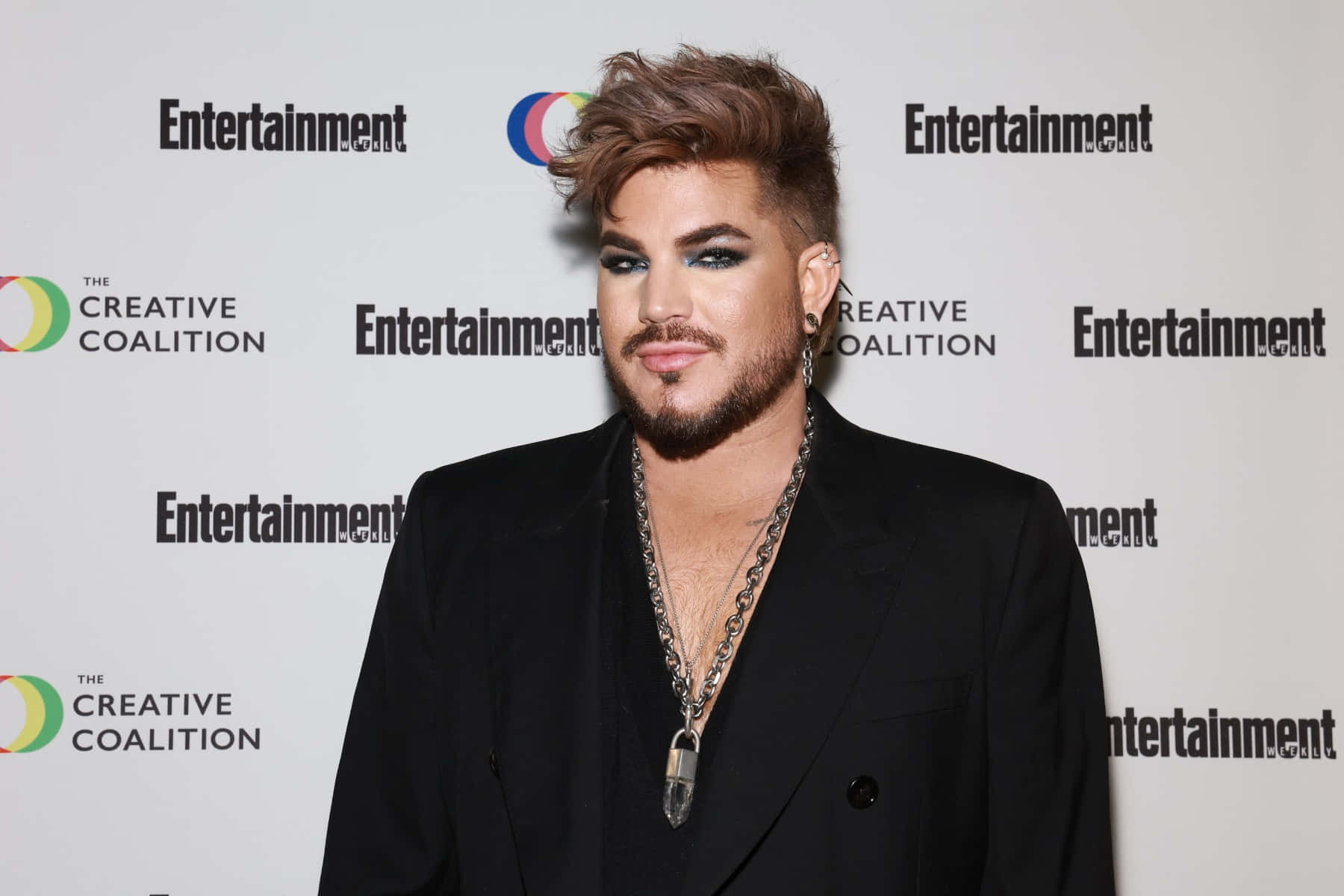 Adam Lambert, black suit, bold makeup, HD Desktop Wallpaper