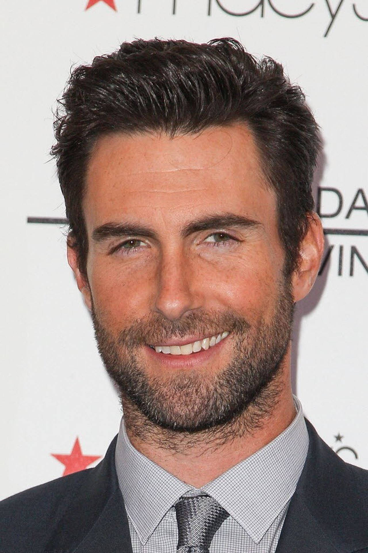 Adam Levine, suit and tie, branded backdrop, Full HD Phone Wallpaper