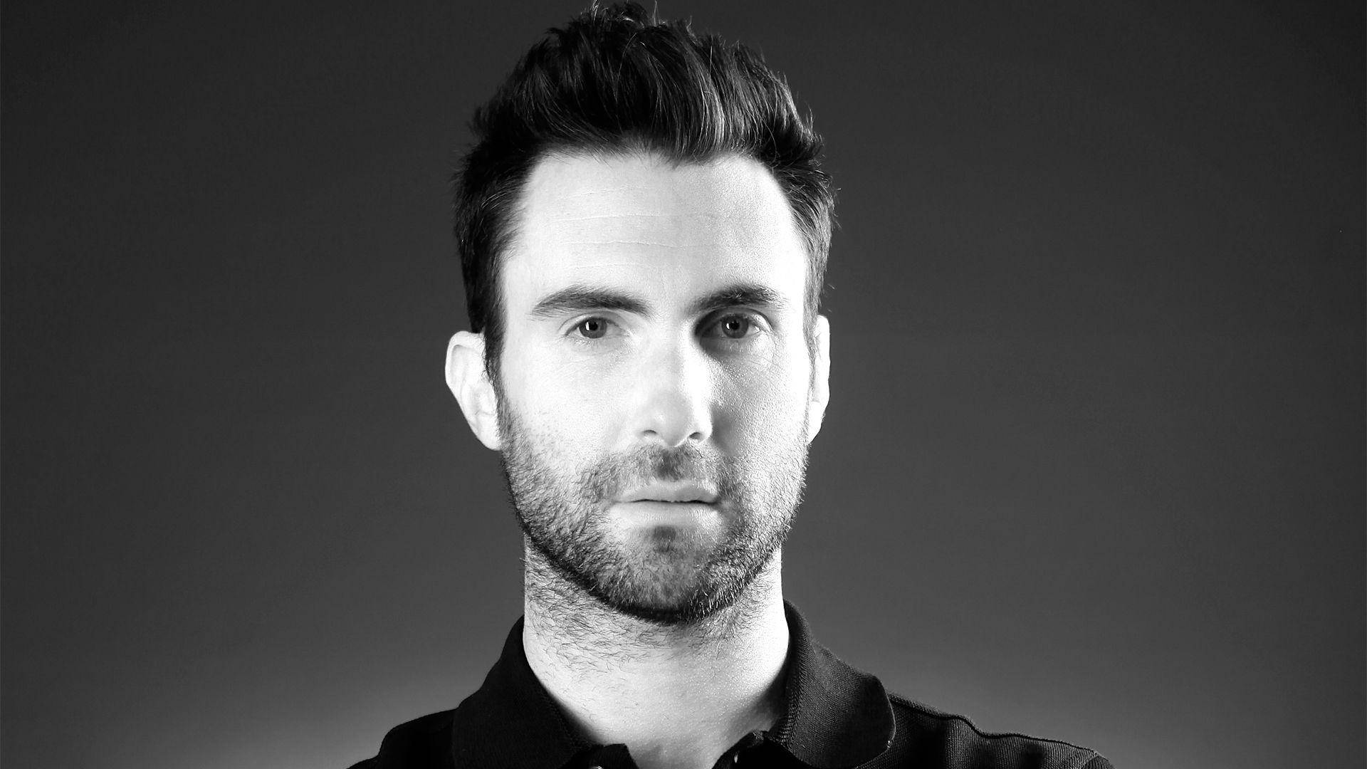 Adam Levine, black and white portrait, styled hair, Full HD Desktop Wallpaper