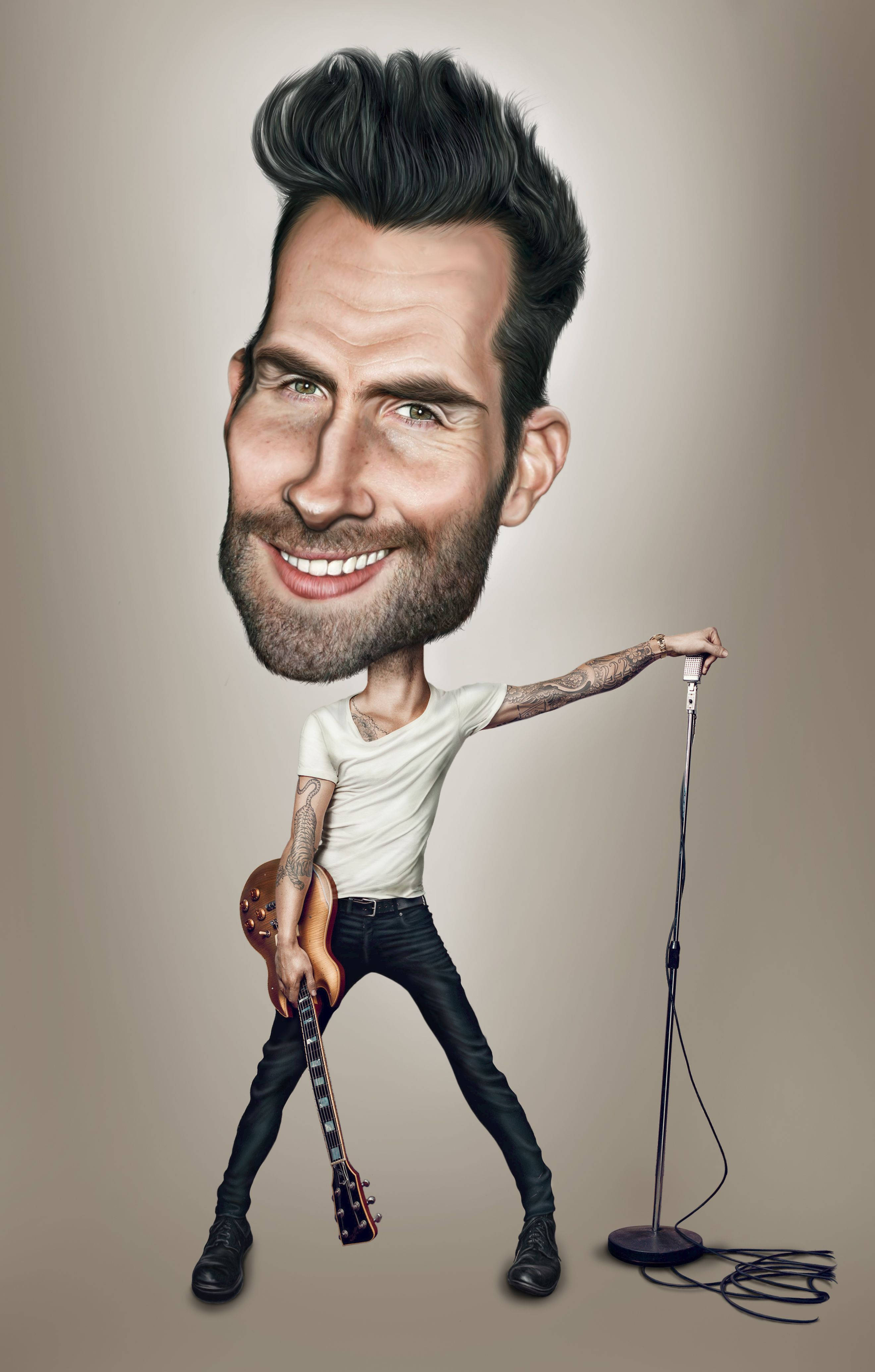 Adam Levine, guitar, microphone stand, 4K Phone Wallpaper