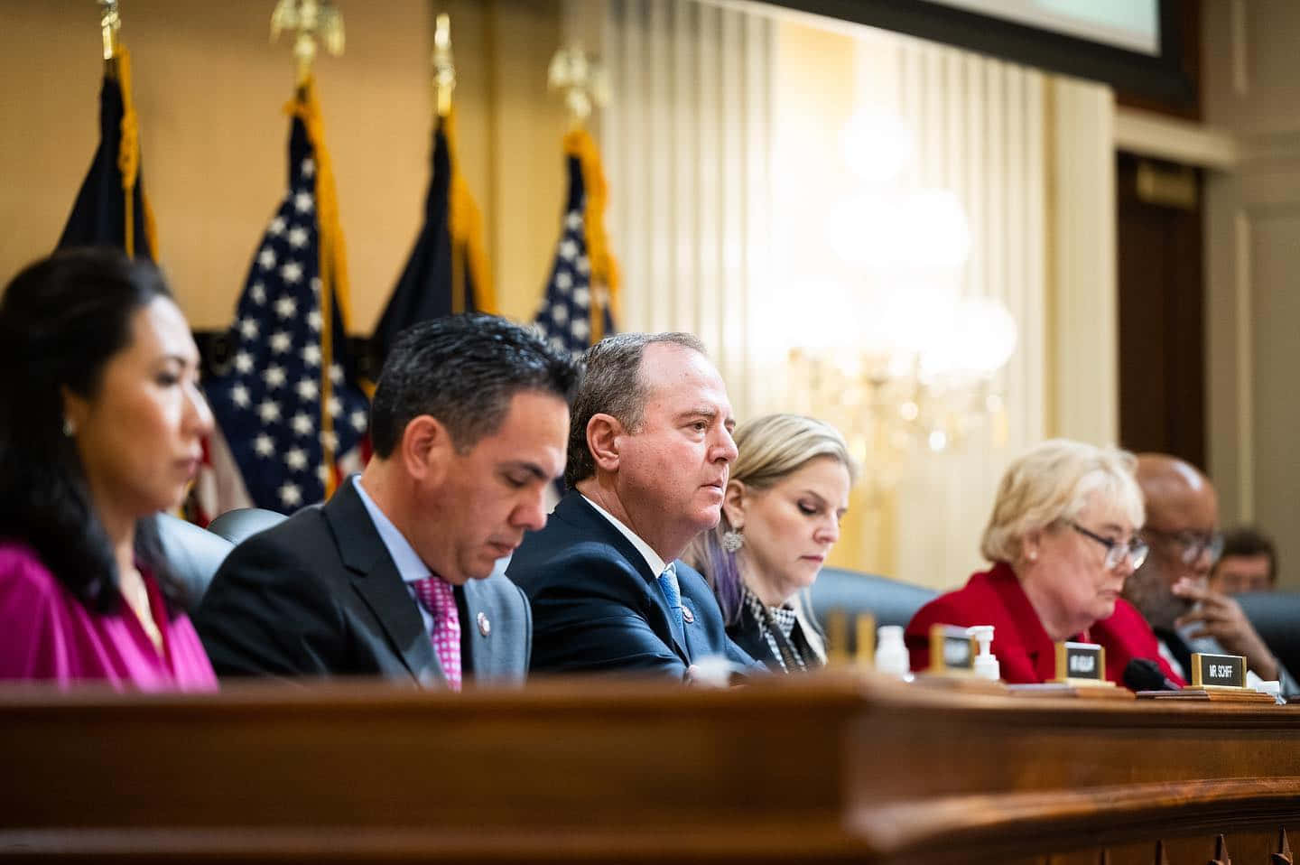 Adam Schiff, government hearing, wooden table, HD Desktop Wallpaper