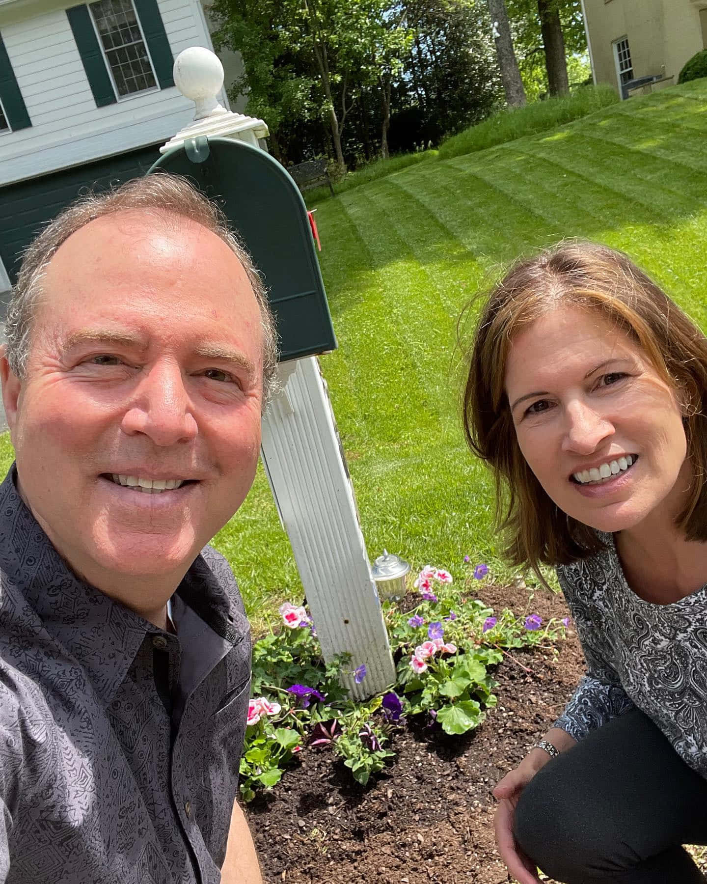 Adam Schiff, green mailbox, sunny suburban yard, HD Phone Wallpaper