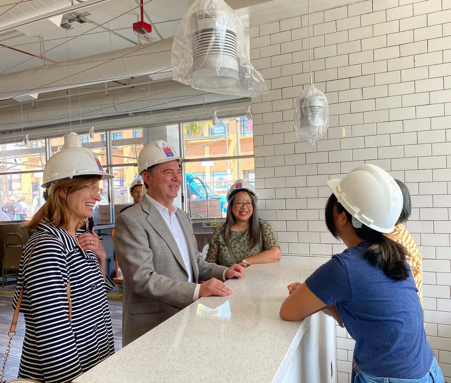 Adam Schiff, white hard hats, modern white countertop, HD Desktop Wallpaper