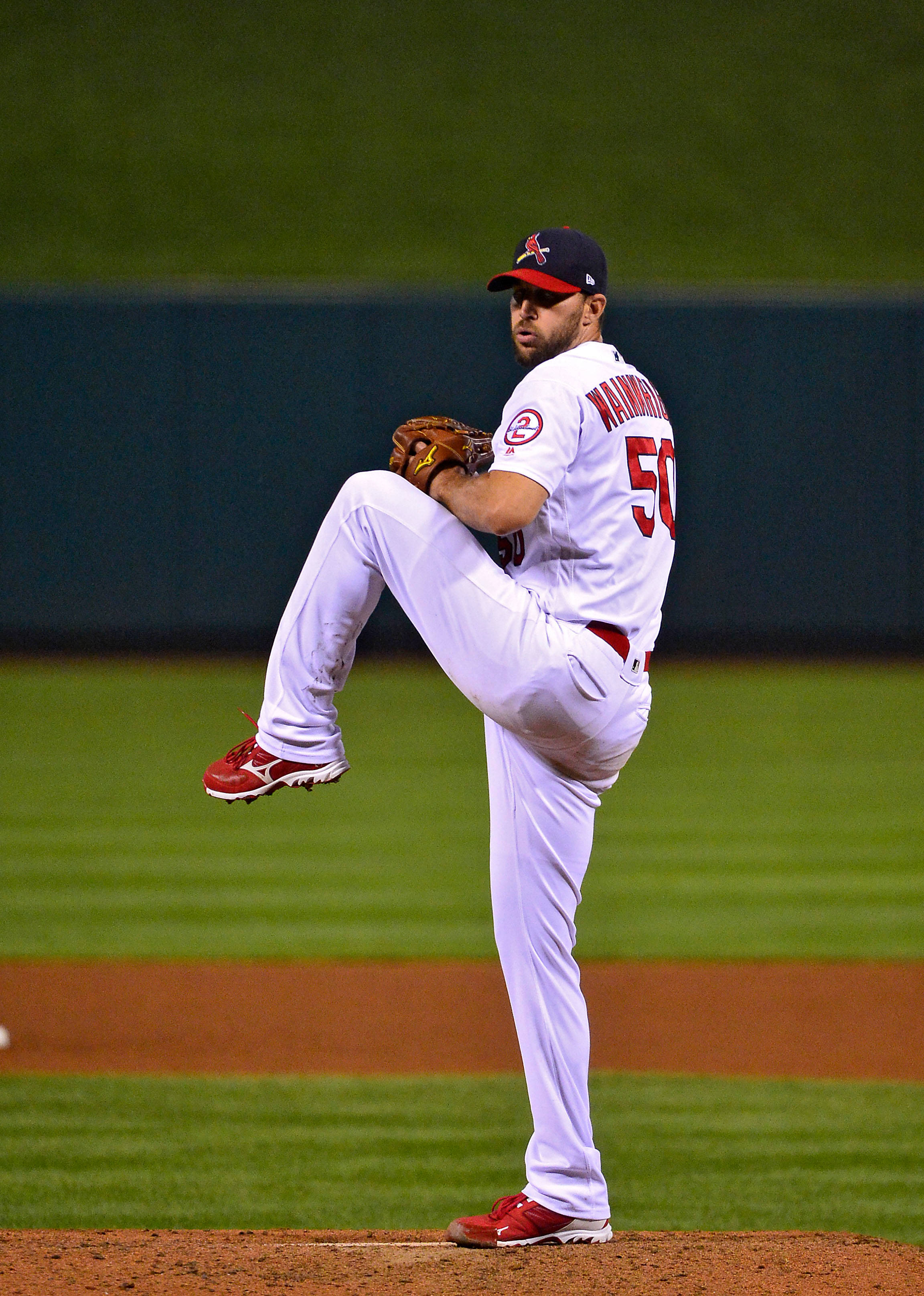 Adam Wainwright, pitching pose, white and red uniform, 2K Phone Wallpaper