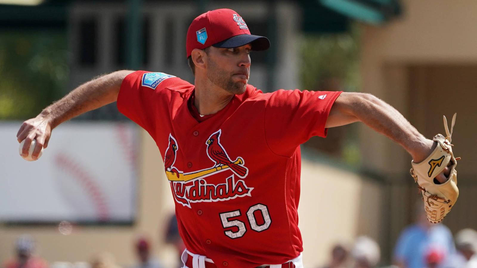 Adam Wainwright, red Cardinals jersey, number 50, HD Desktop Wallpaper