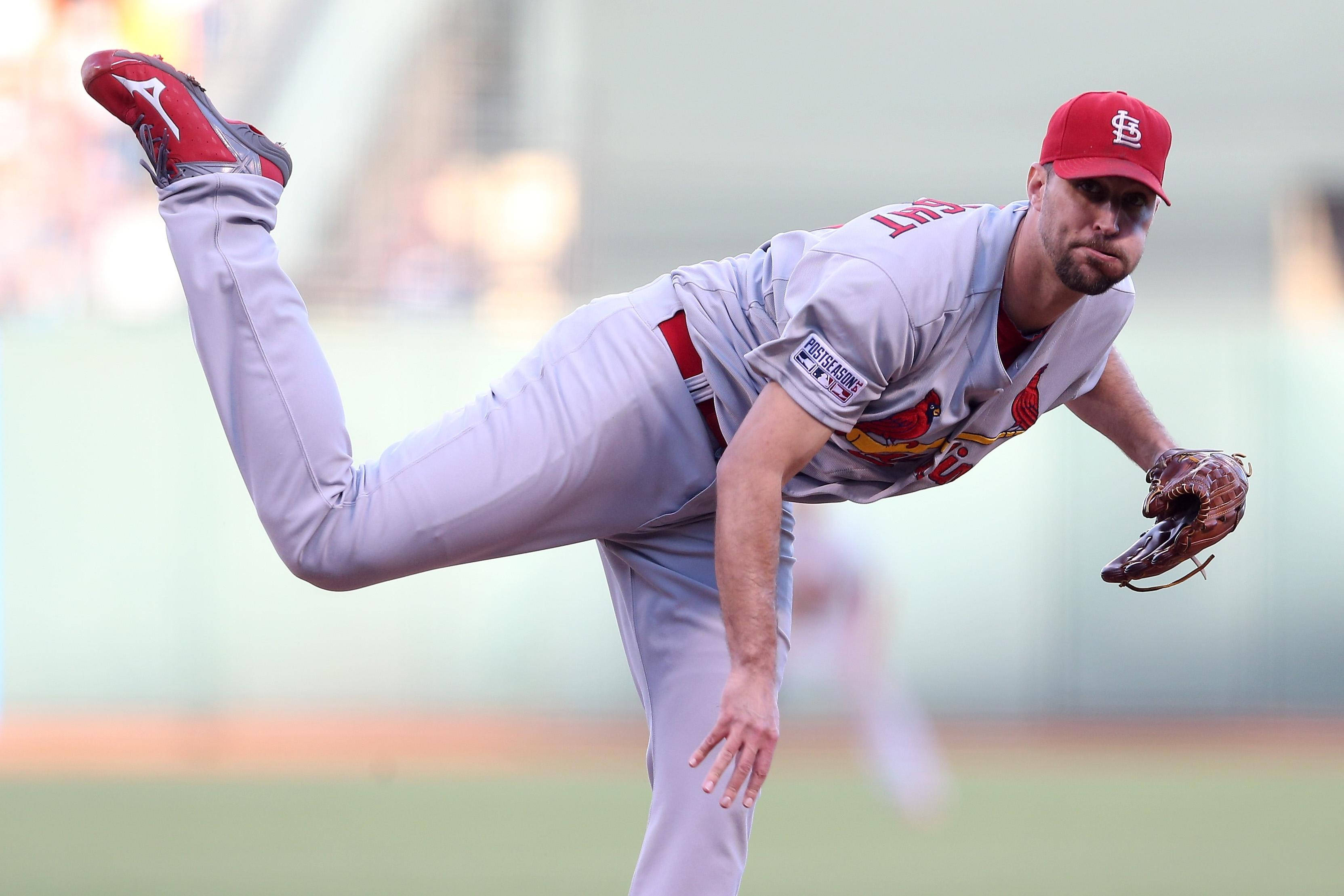 Adam Wainwright, gray and red uniform, mid-throw, 2K Desktop Wallpaper