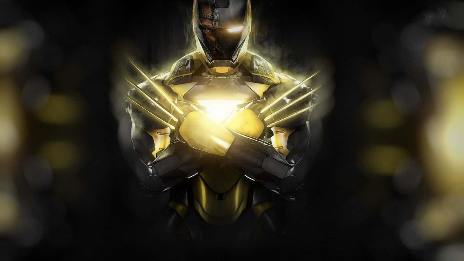 Adamantium, golden armored superhero, glowing claws, HD Desktop Wallpaper
