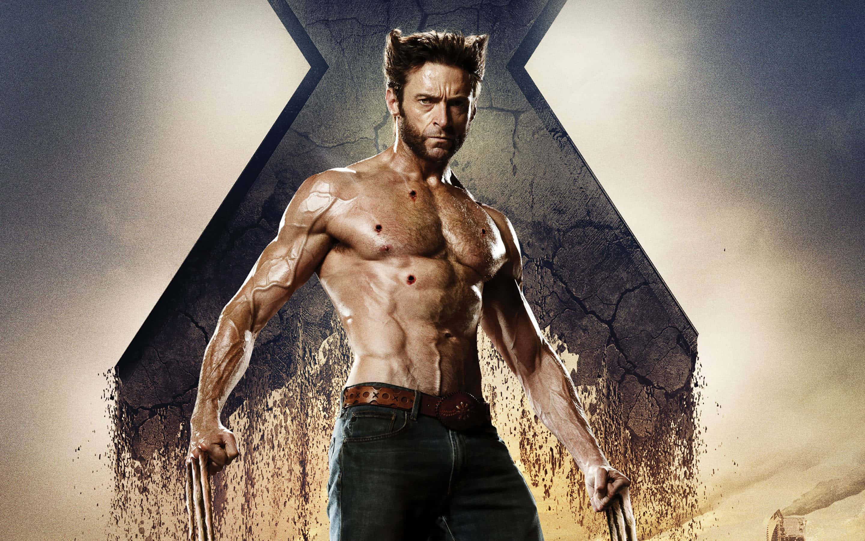 Adamantium, X-shaped emblem, muscular man, 2K Desktop Wallpaper