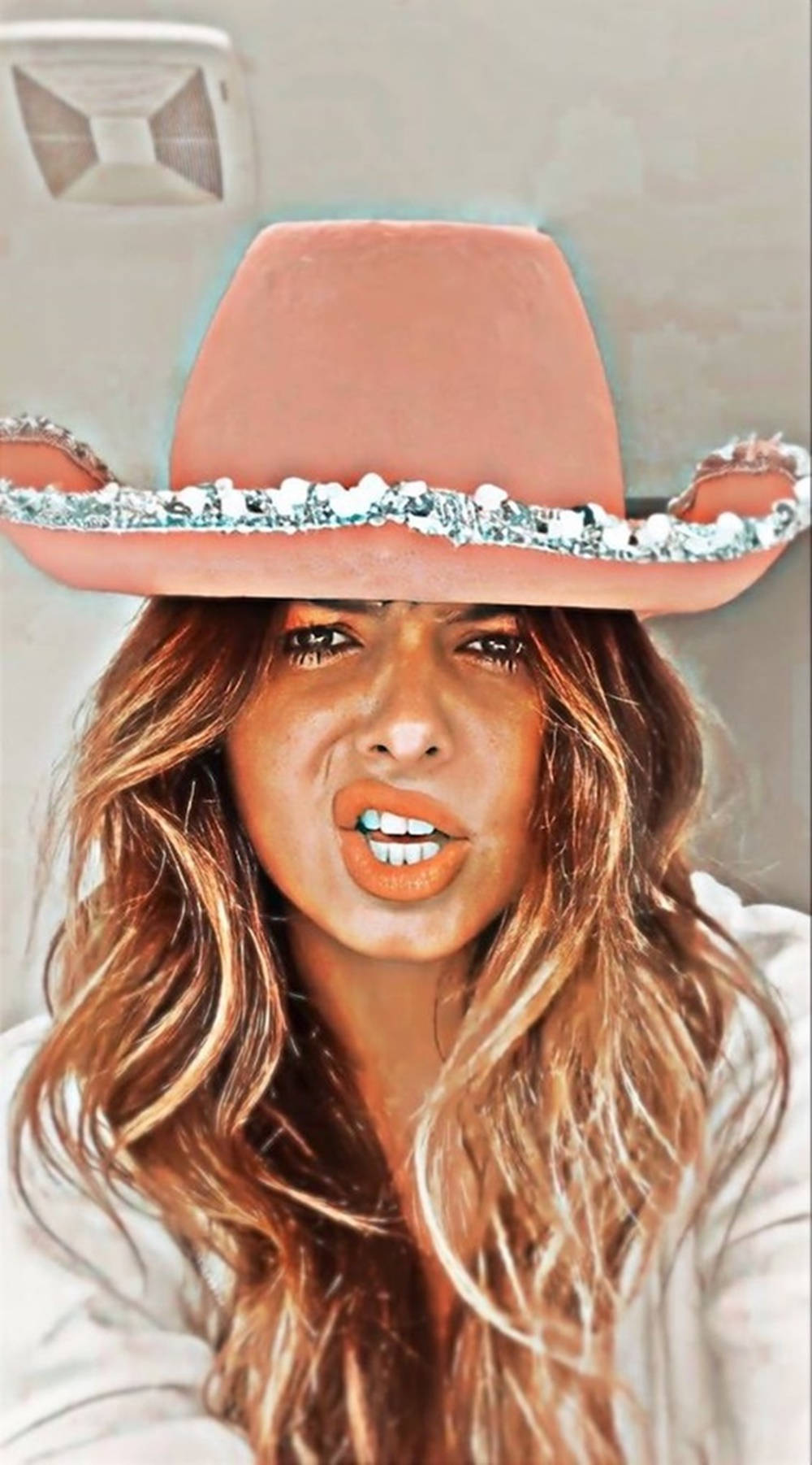 Addison Rae, cowboy hat, pink, HD Phone Wallpaper