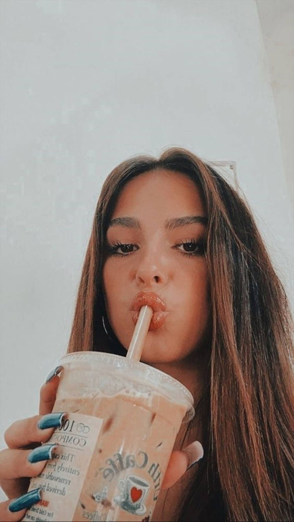 Addison Rae, iced coffee, teal nails, HD Phone Wallpaper
