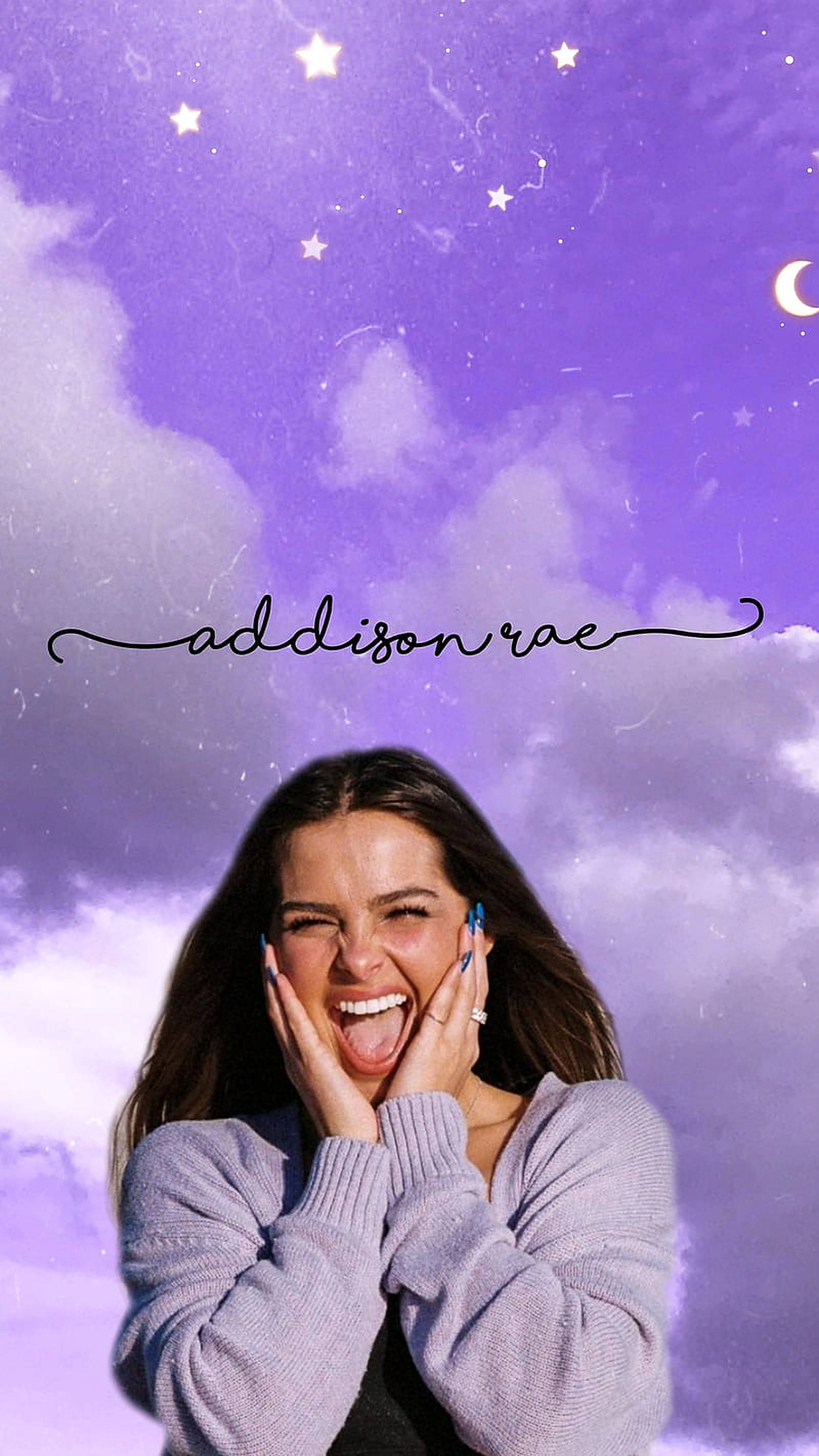 Addison Rae, purple sky, stars, 2K Phone Wallpaper