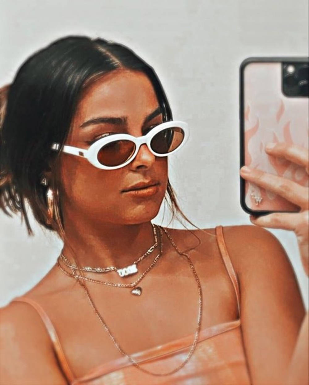 Addison Rae, retro sunglasses, white-framed sunglasses, SD Phone Wallpaper