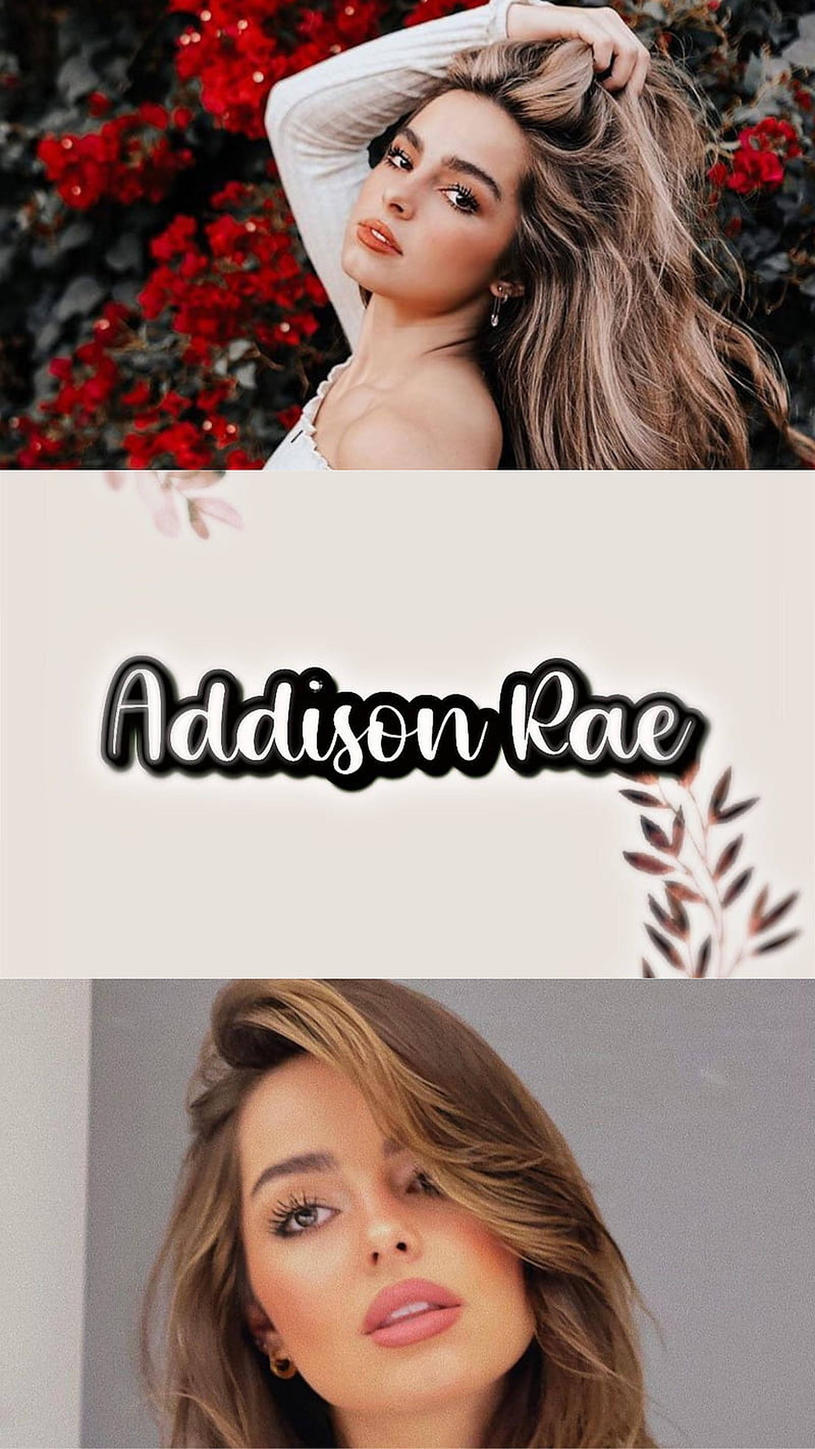 Addison Rae, long blonde hair, vibrant red flowers, 2K Phone Wallpaper