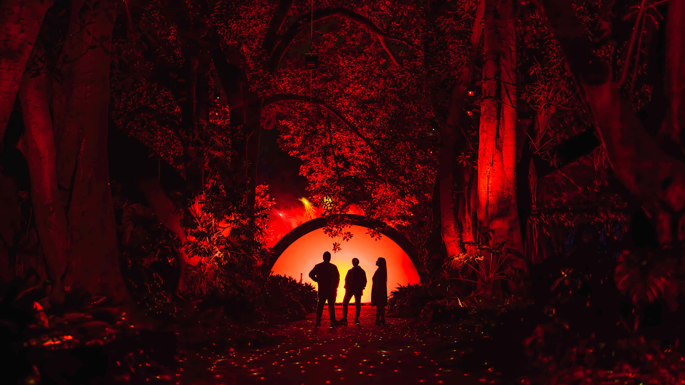 Adelaide Botanic Garden, red archway, glowing red, Full HD Desktop Wallpaper