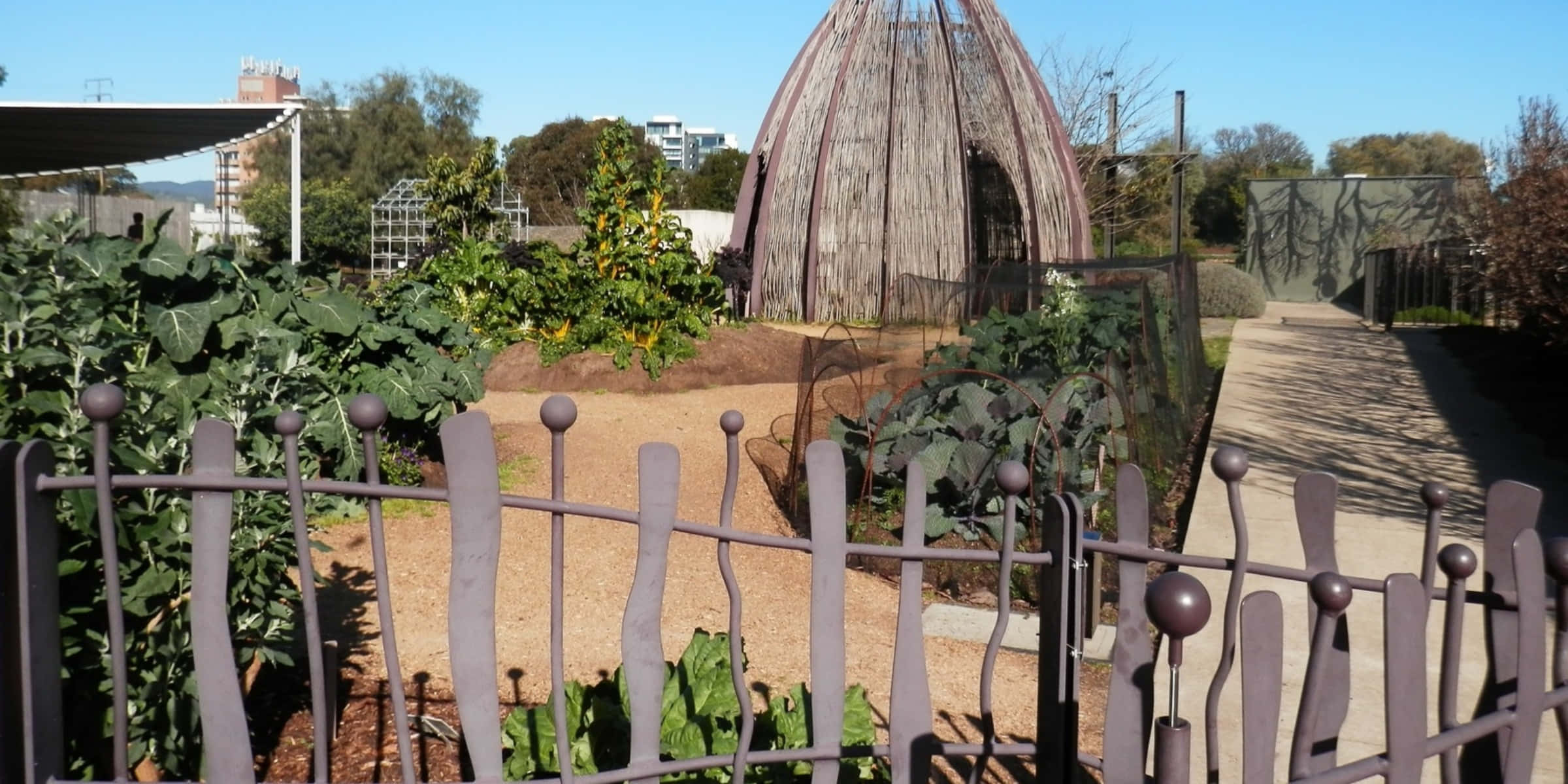 Adelaide Botanic Garden, kitchen garden, rustic wooden dome structure, Full HD Desktop Wallpaper